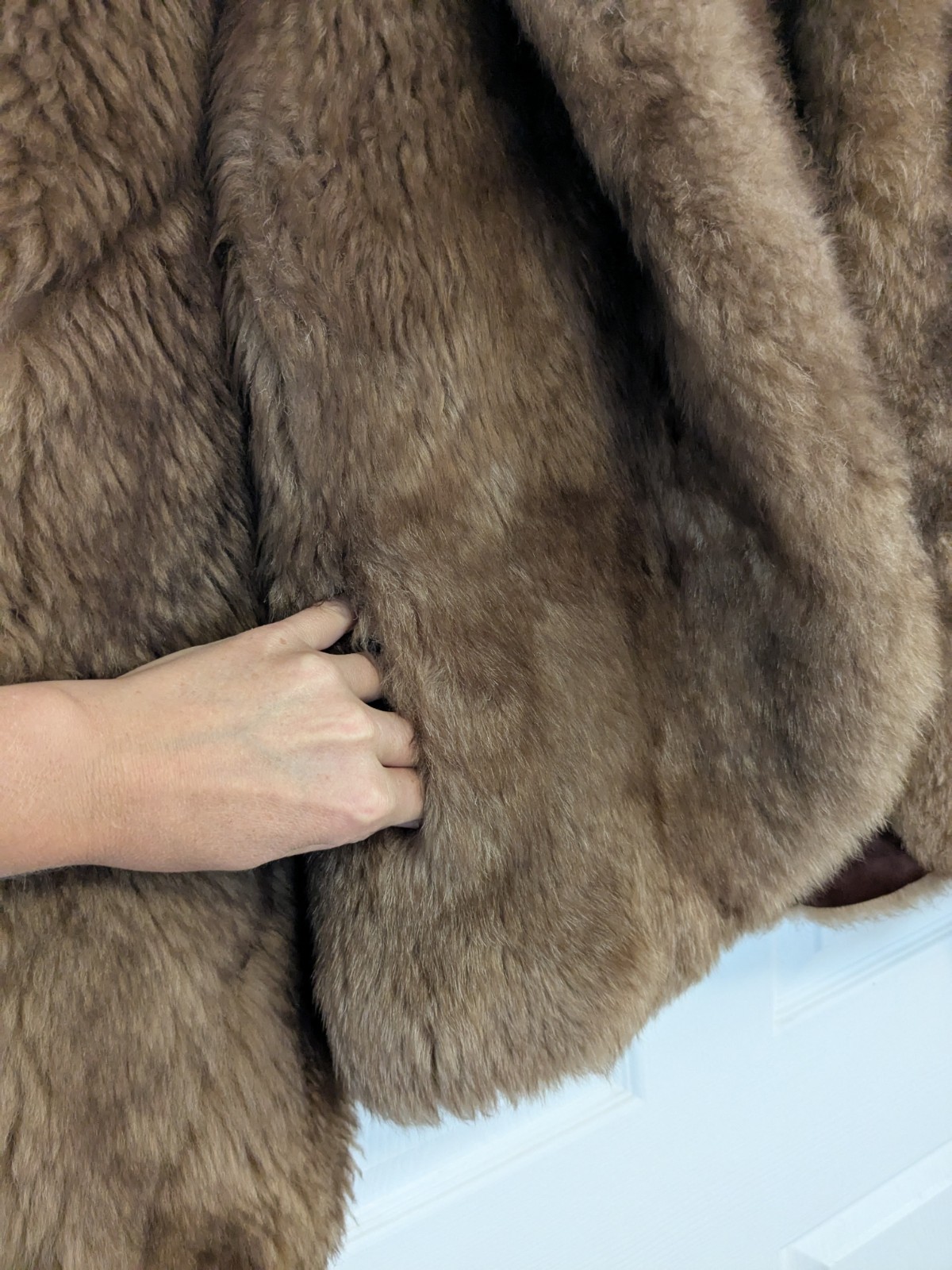 Vtg Ardney Genuine Suede Lamb Shearling Long Pile Wool Puffer Bomber Size 12 Tan