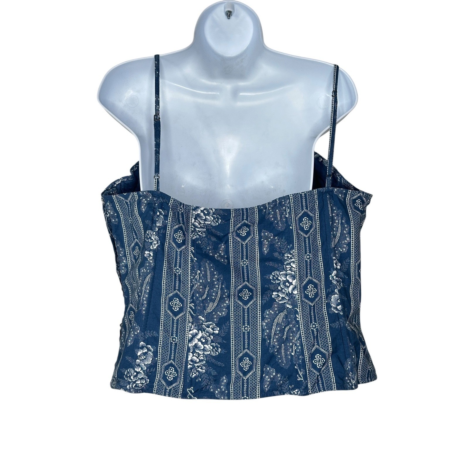 Black Label Ralph Lauren Cami Top 16 Blue Floral Bustier Corset Sweetheart Tie