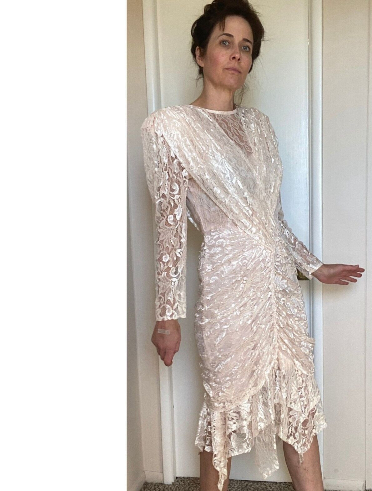 VTG 80’s A La Carte Lace pink Dress lace Sz 6 8 L M white 90’s