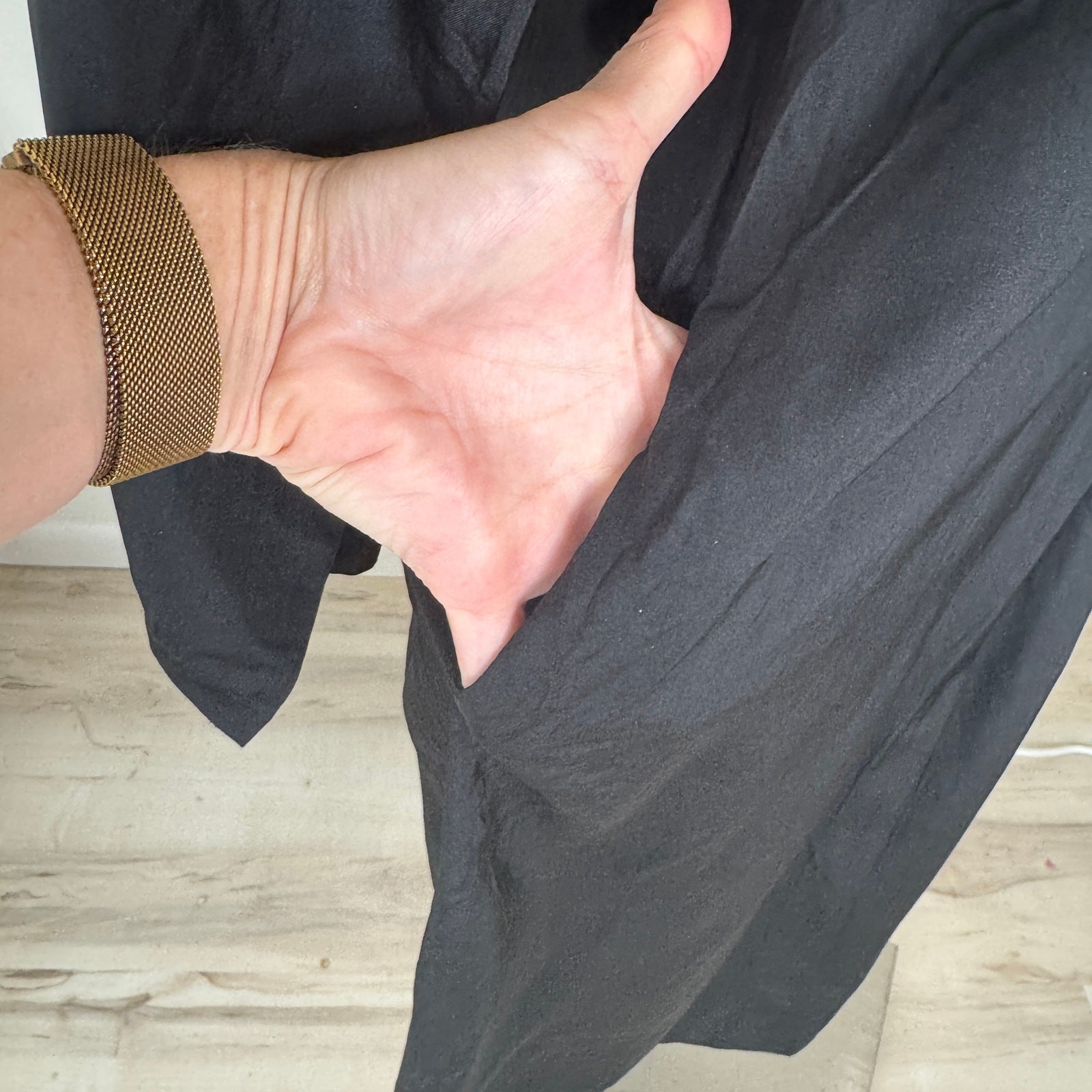 Vtg 80s Cathy Hardwick Black Silk Batwing Dress Dolman Sleeve Minimalist Pockets