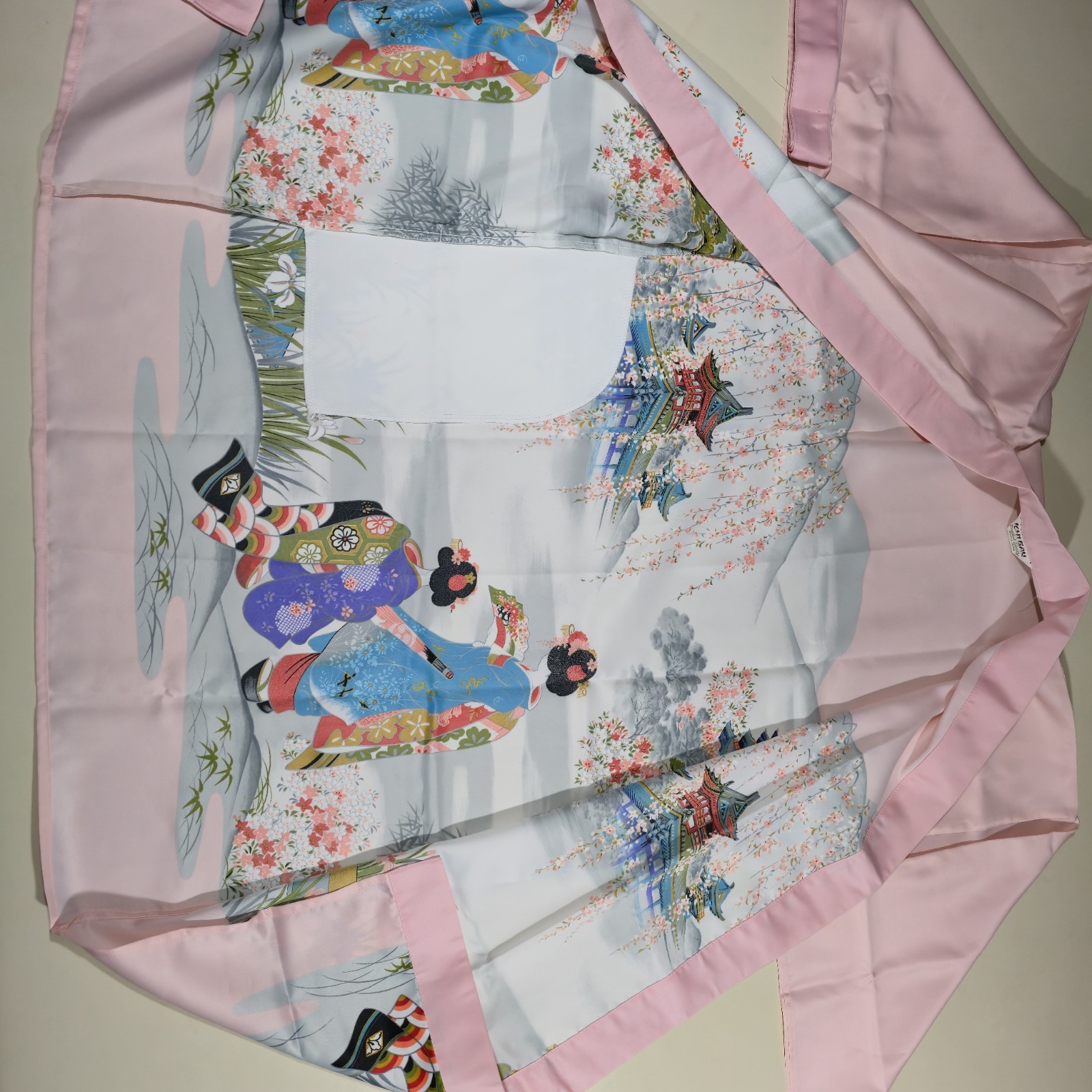 Vintage Ichiban Japan Kimono Robe Geisha Cherry Blossom Light Pink One Size NOS