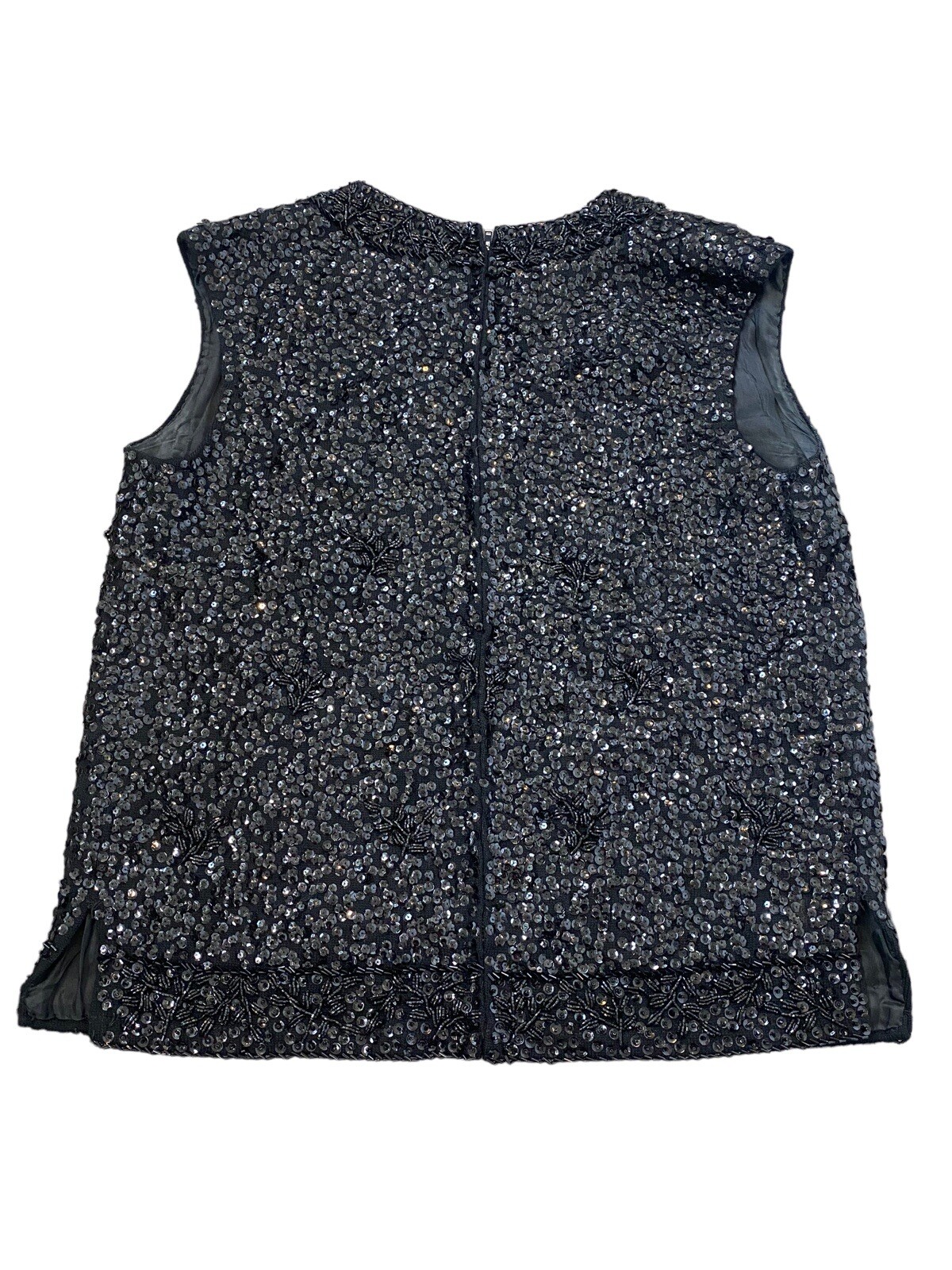 Vintage MCM Black Beaded & Sequins Sweater Tank Top London Shop 50s 60s Med.