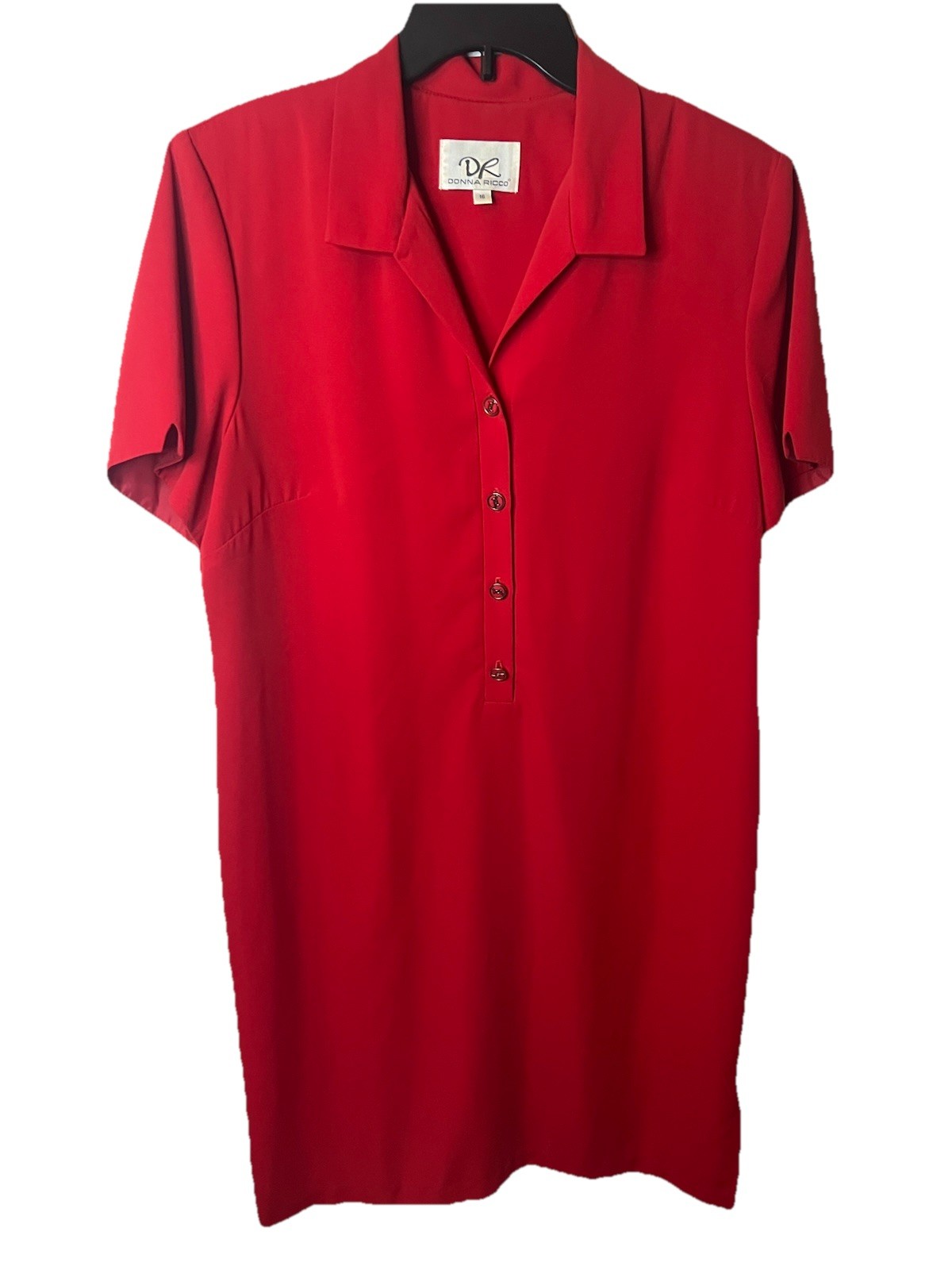VTG Shirt dress SIZE 16 XL Collared Red button Front Donna Ricco 90s Y2K Career