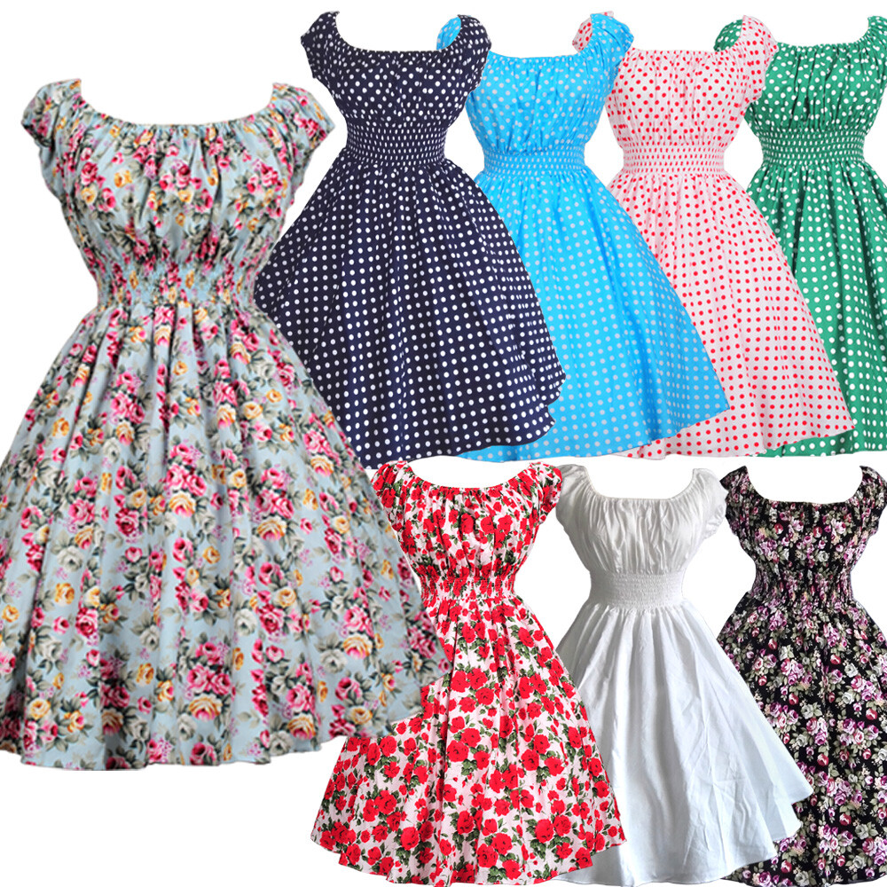 Summer 50s 60s 70s Vintage Retro TEA Dress Rockabilly Party Swing Dress One Size