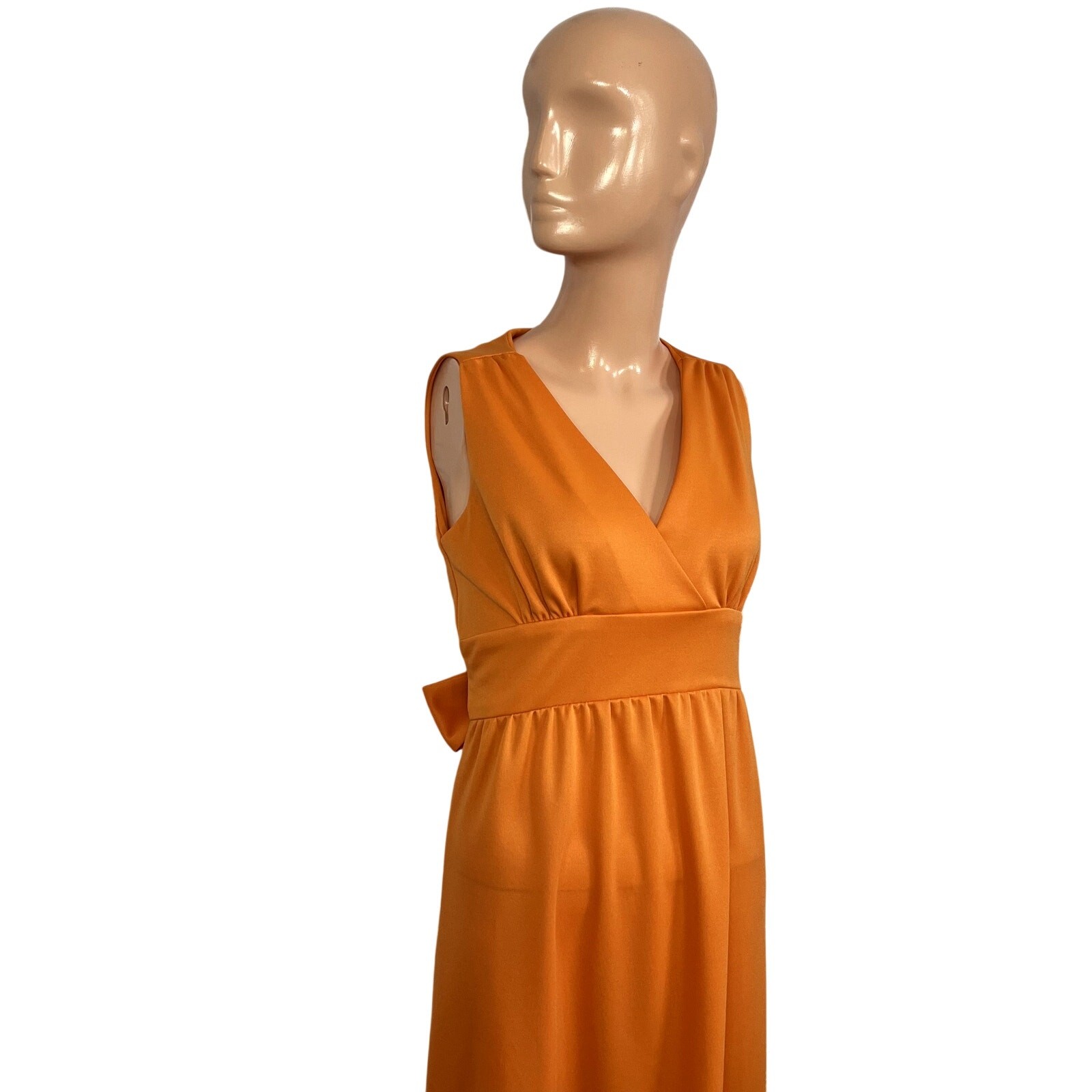 VTG 70s Toni Todd Orange Maxi Dress S Double Knit Polyester Faux Wrap Belted