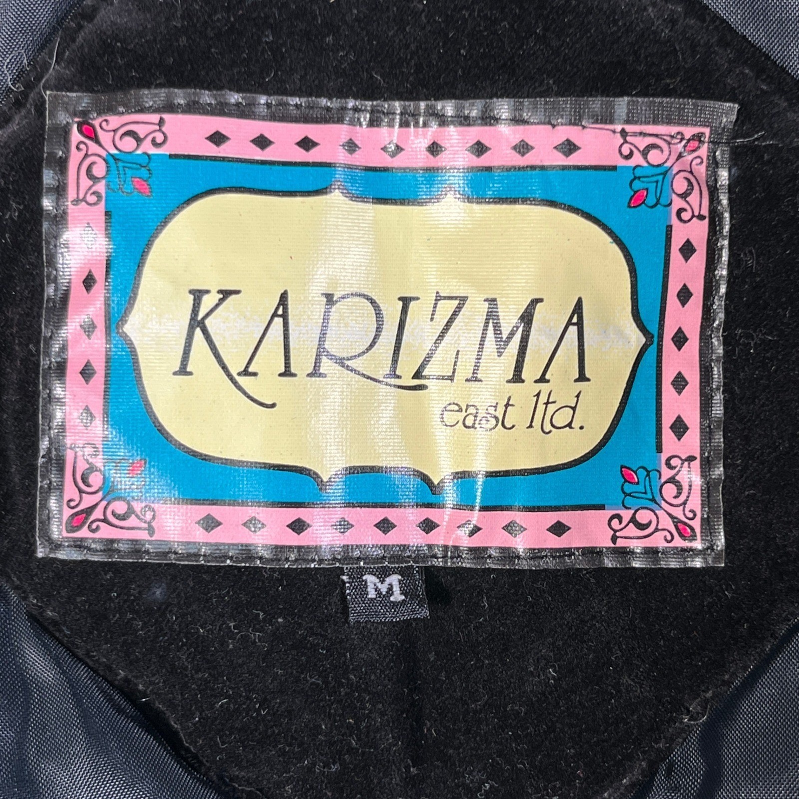 Vintage 80s Karizma East Jacket Womens Medium Black Gold Cotton Velvet Full Zip