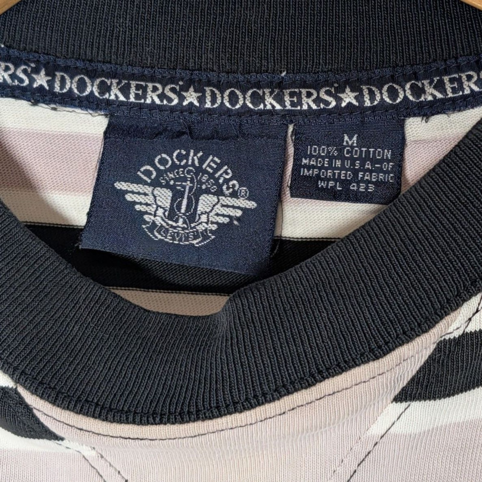 Vintage Y2K Dockers Striped Cotton Top USA Made Oversized Rugby Tee Medium