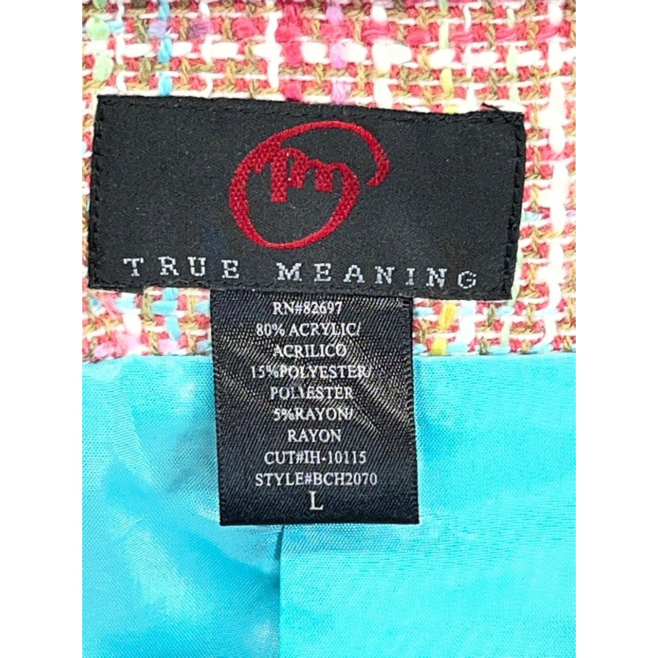 Vintage True Meaning Women’s Multicolor Stylish Fringe Hem Tweed Blazer Large