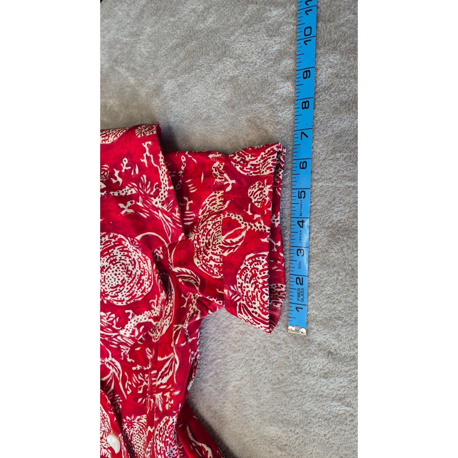 Vintage i Magnin Fit Flare Midi Dress Red Pomegranate Print Made France Size M