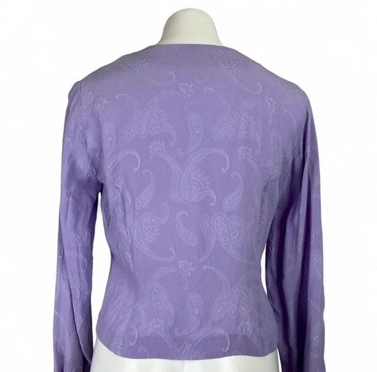Vintage Christie & Jill Purple Silk Paisley Button Up Blouse Western Boho Size 6