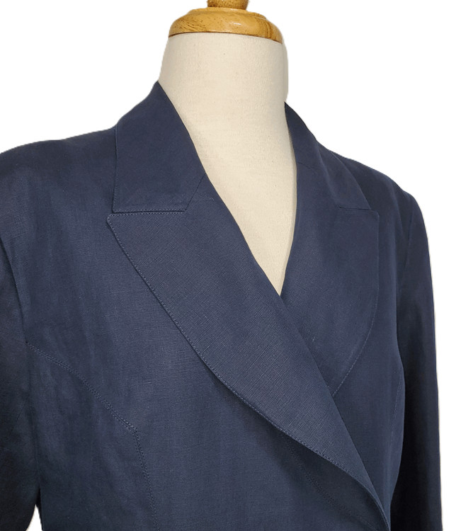 Vintage 80s CLAUDE MONTANA Power SUIT Boom Boss Woman Corp Blue Italy Sz M L 12
