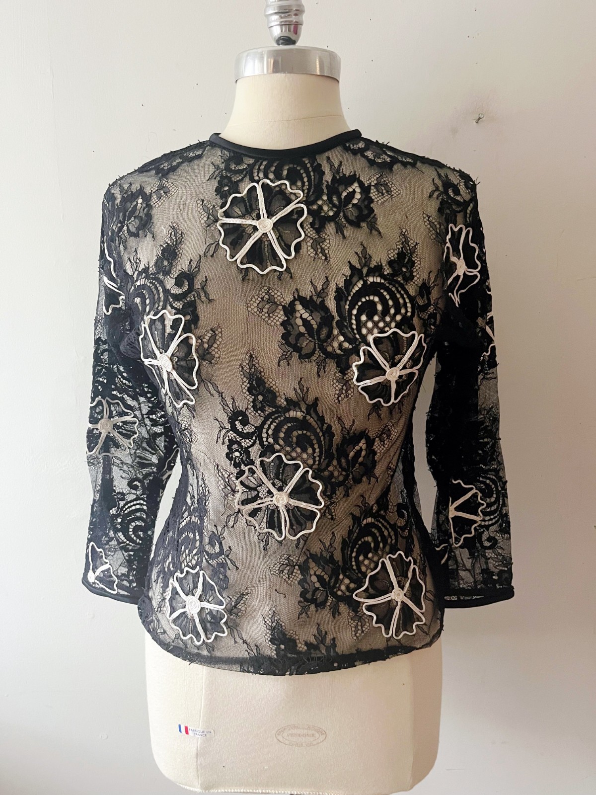 Vintage Sheer Red Lace Blouse Wedding Embroidered Y2K Indie Sleaze Top Medium