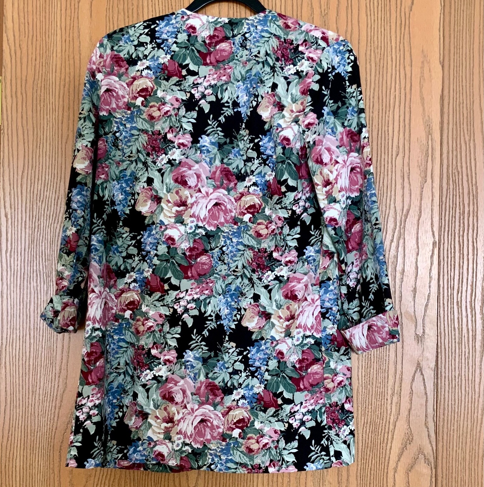 VINTAGE MERYL FASHIONS LTD FLORAL OPEN FRONT CUFFED 3/4 SLEEVE BLAZER JACKET 8