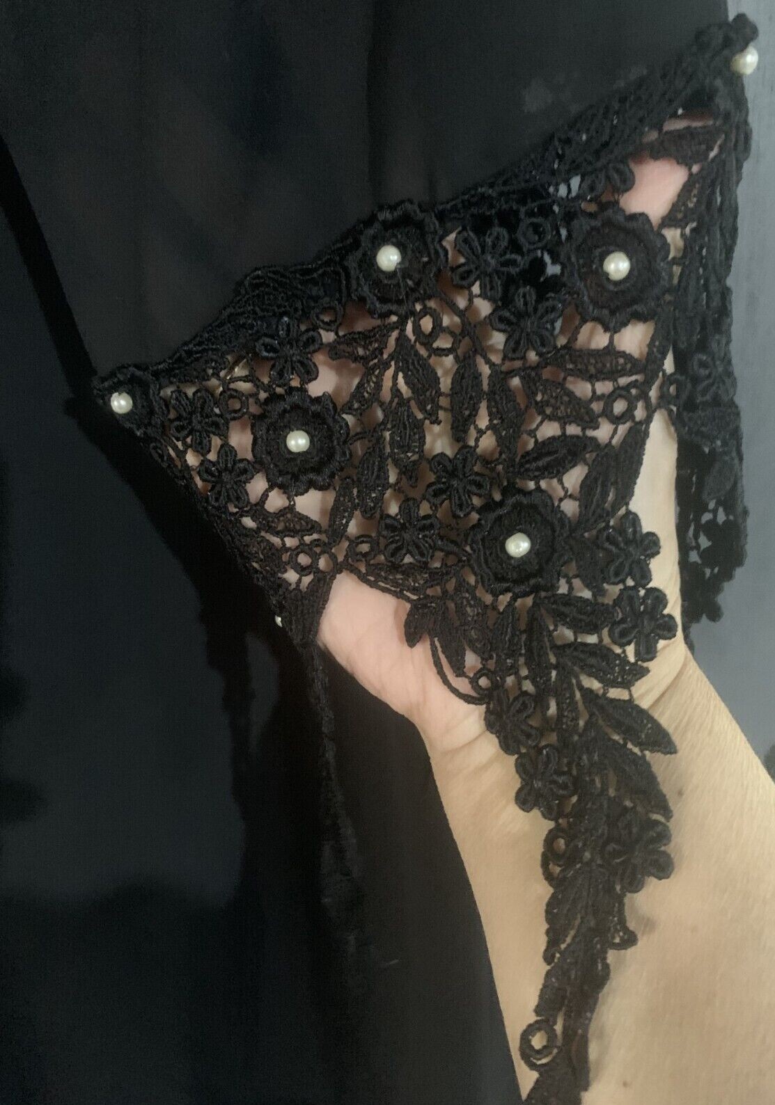 Vintage Jo Hanna York By Joan Davis Dress Black Cocktail with Lace Trim Sz 18