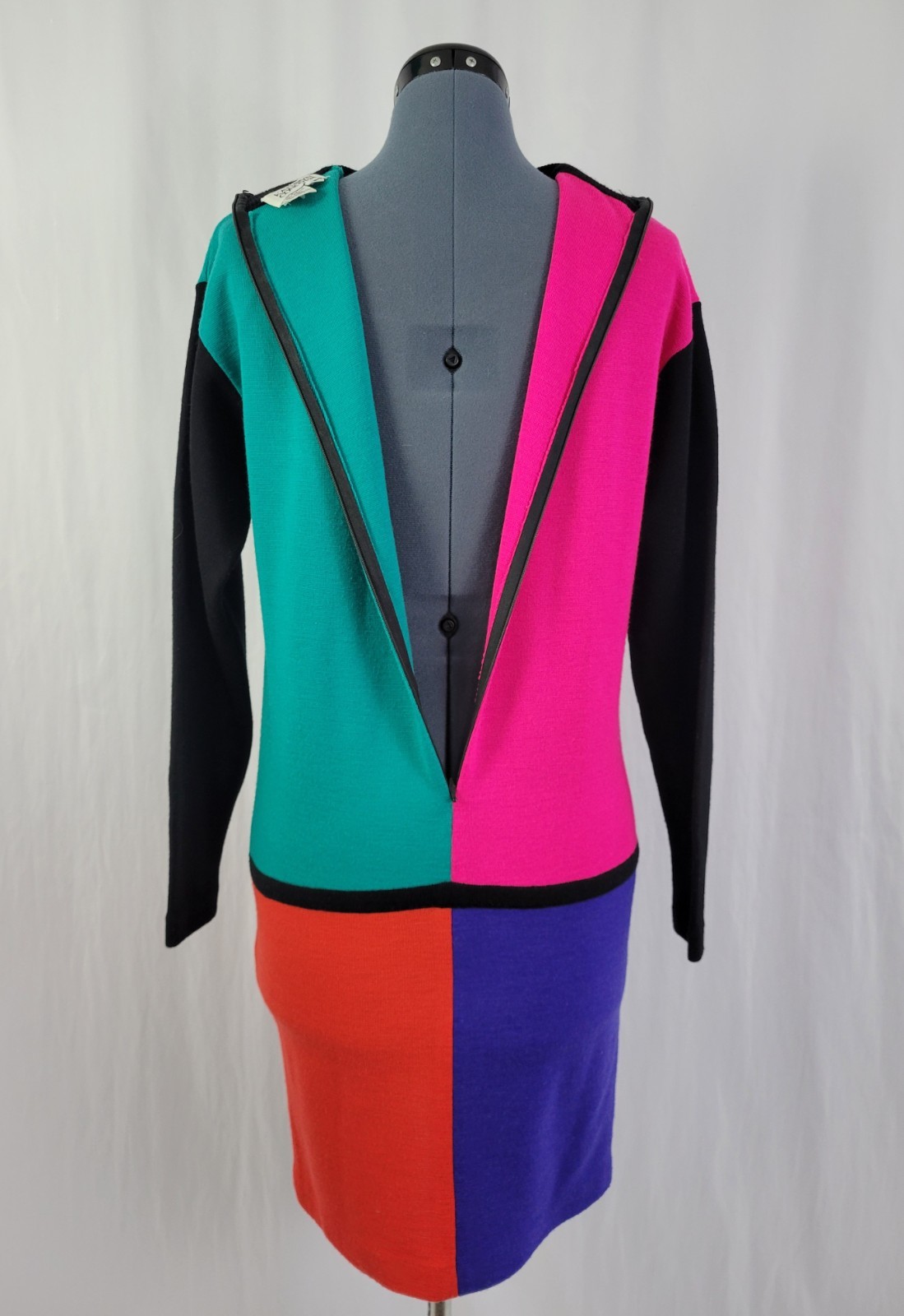Vinatge Kathryn Conover Wool Blend Color Blocked Sweater Dress Size S