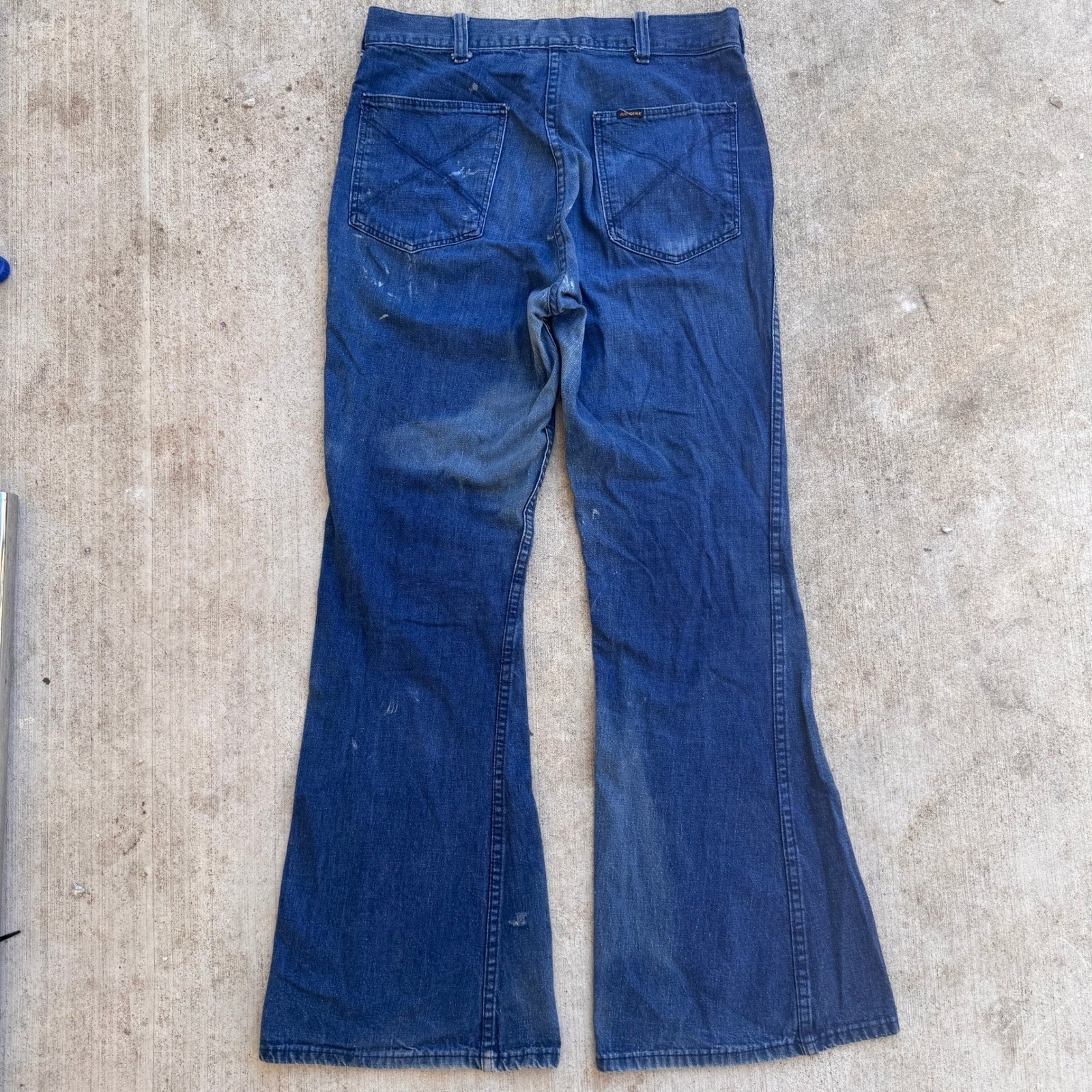 Vintage Big Yank 70s Denim Bell Bottom Flared Jeans Patch Pocket Blue 30×30