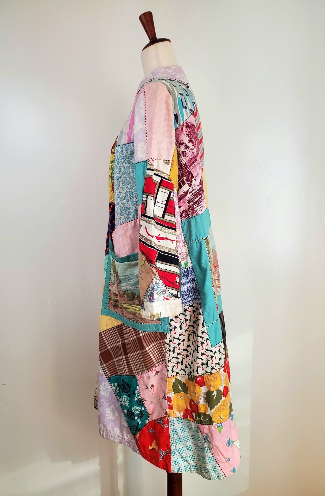 Vintage 1950s Crazy Quilt Chore Coat Jacket Patchwork Magnolia Pearl Handmade
