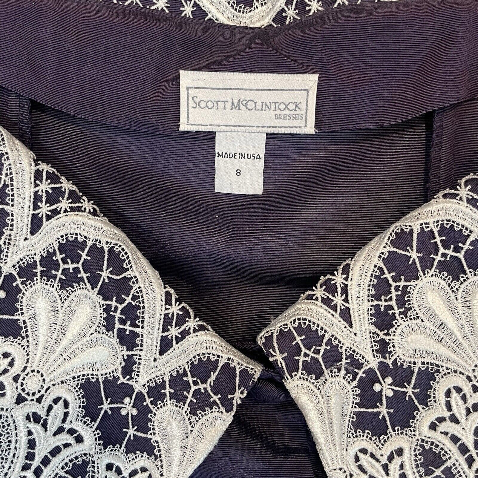 VTG 80s 90s Scott McClintock 2 Piece Skirt Suit Sz 8 Purple Taffeta Lace Collar
