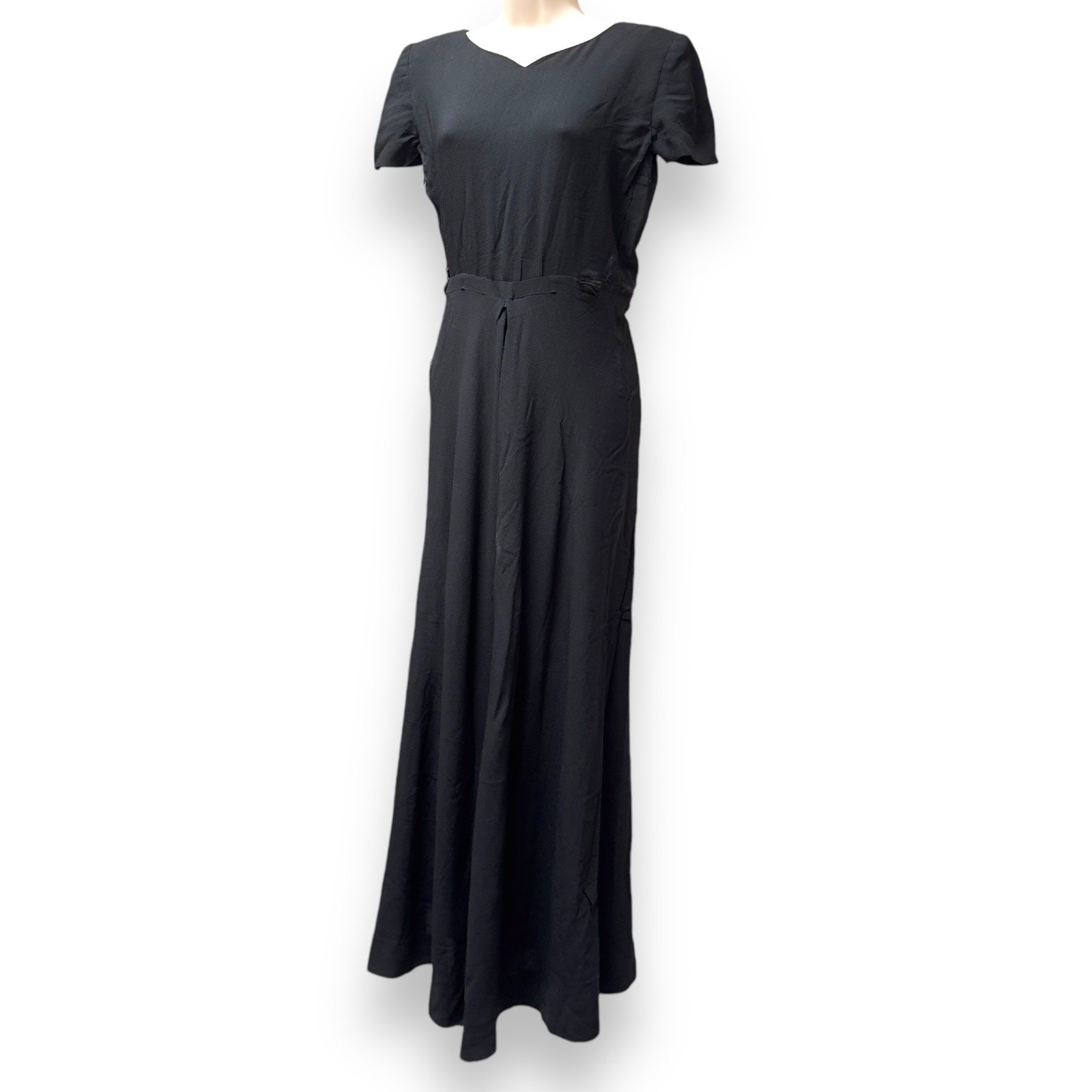 Vintage 1940s Black Rayon Maxi Cocktail Dress Gown 24” Waist Size Small READ