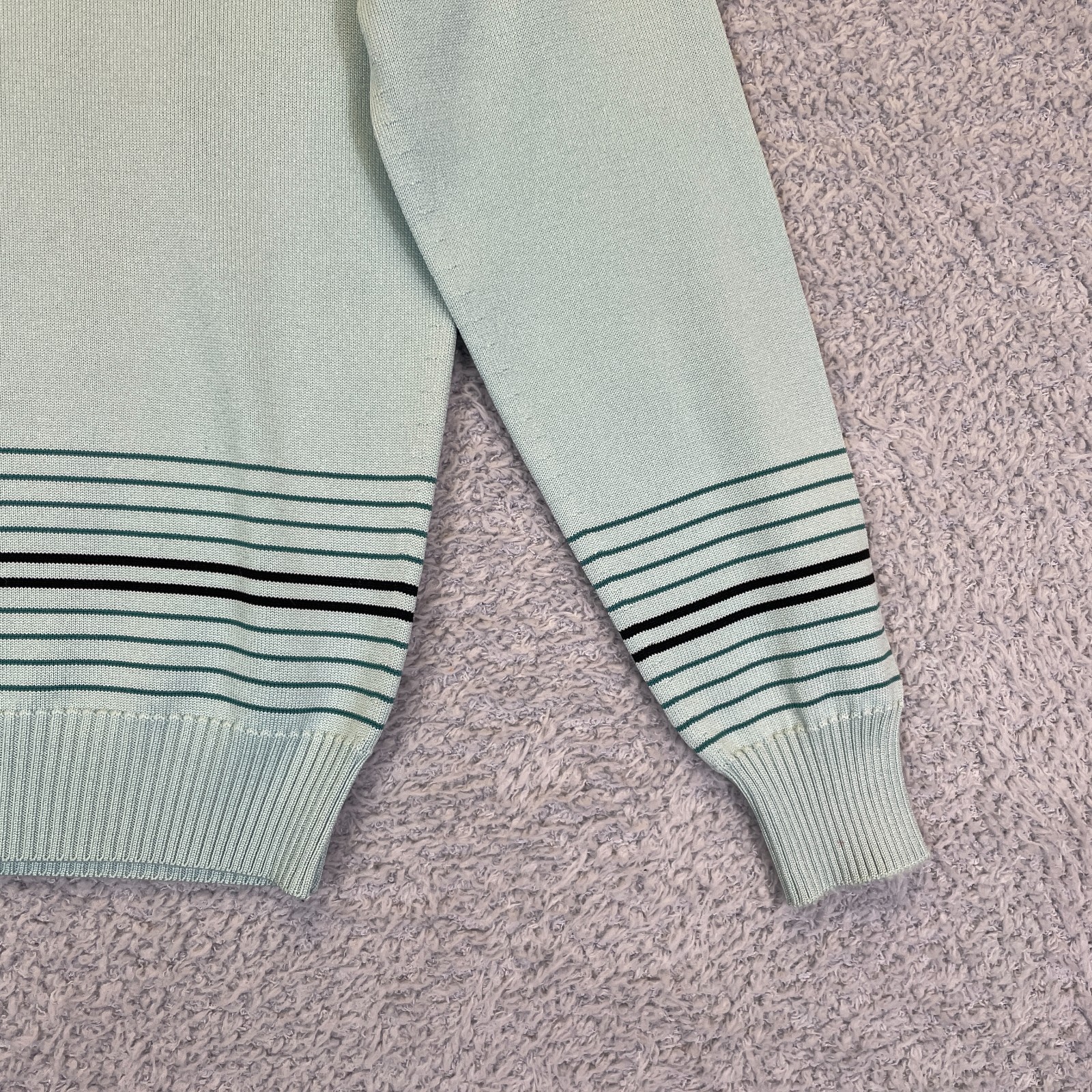 Vintage 1970s Givenchy Sport Designer Aqua Striped Sweater Top Size 36 Talon Zip