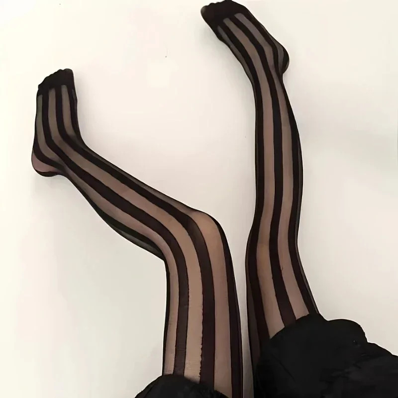 Women’s Vintage Sexy Sheer Wide Vertical Stripe Pantyhose Tights Retro.