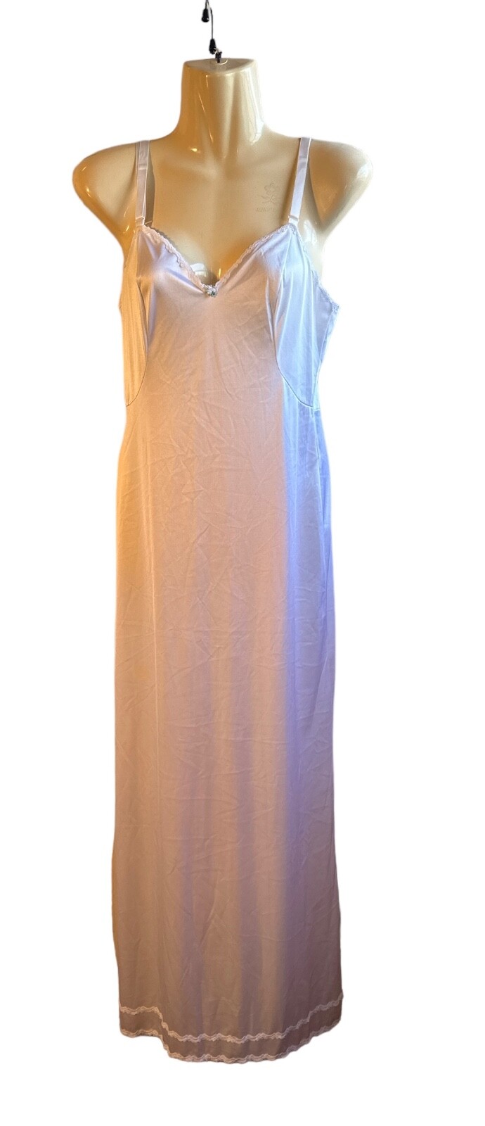 Vintage 70s Olga Style 874L White Silky Nyon Lingerie Full Maxi Slip Dress Sz32