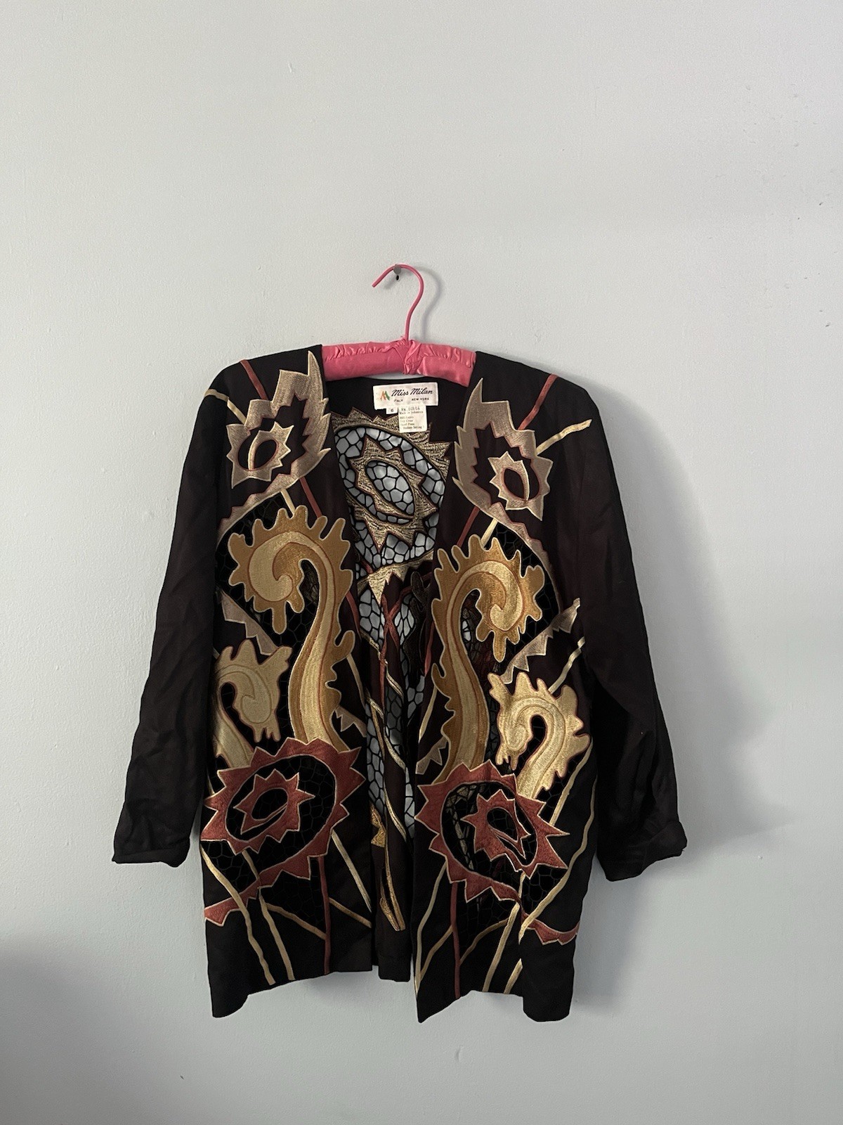 Vtg Womens Blazer 6 Multicolor Cutwork Rayon Art To Wear 60s Boho Medium Kimono
