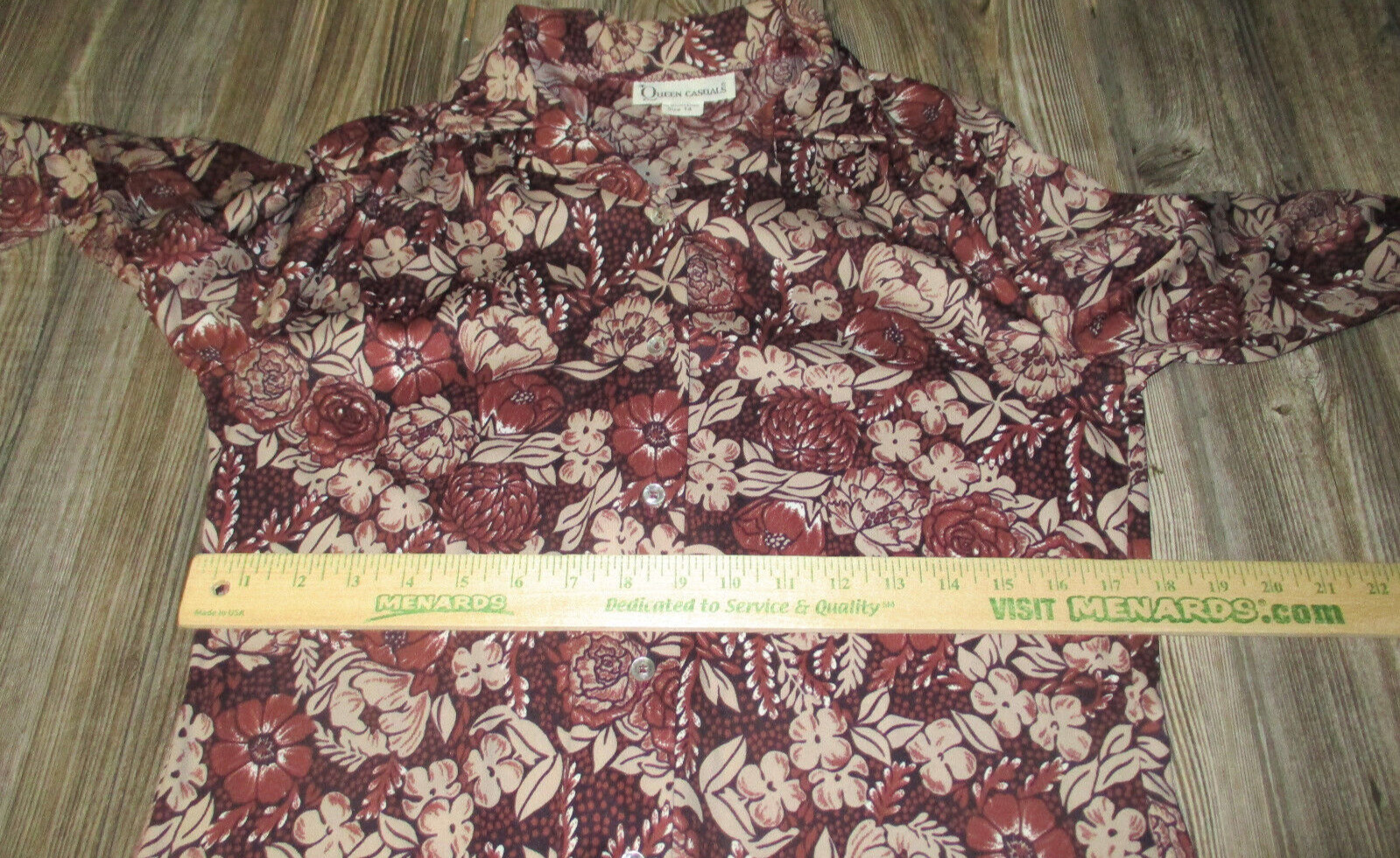 Queen Casuals Womens Shirt Size 14 Long Slv Button Down Floral Vtg Fairy Grunge