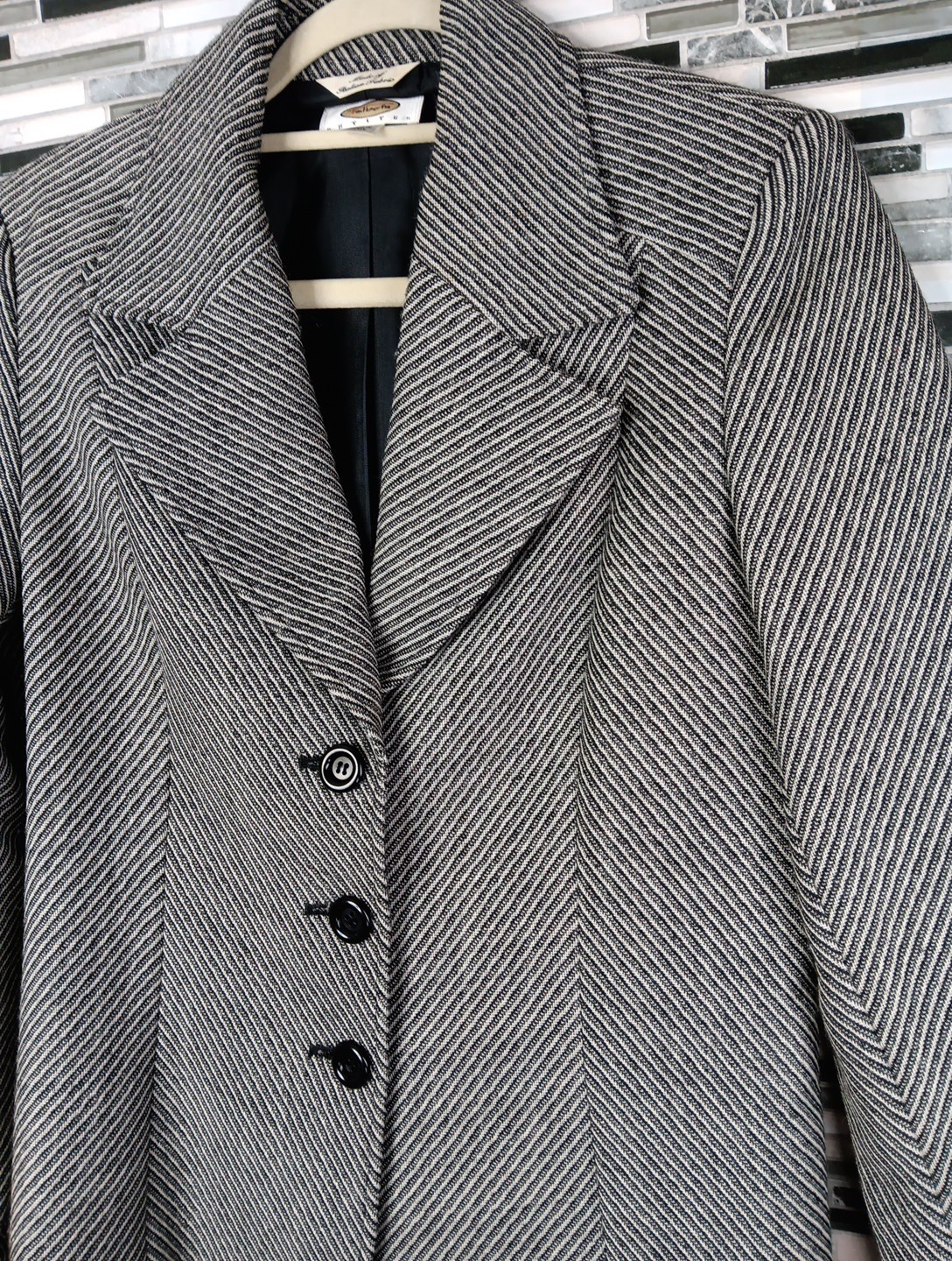 Wool Blazer Women’s 8 Gray Black Tweed Striped Italian Career Jacket Old Money