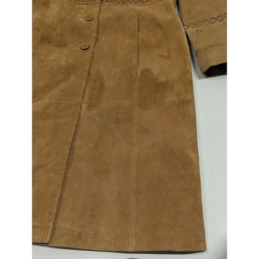 Boho Western Suede Leather Coat Cognac Midi Braided Y2K Festival Cowgirl Medium