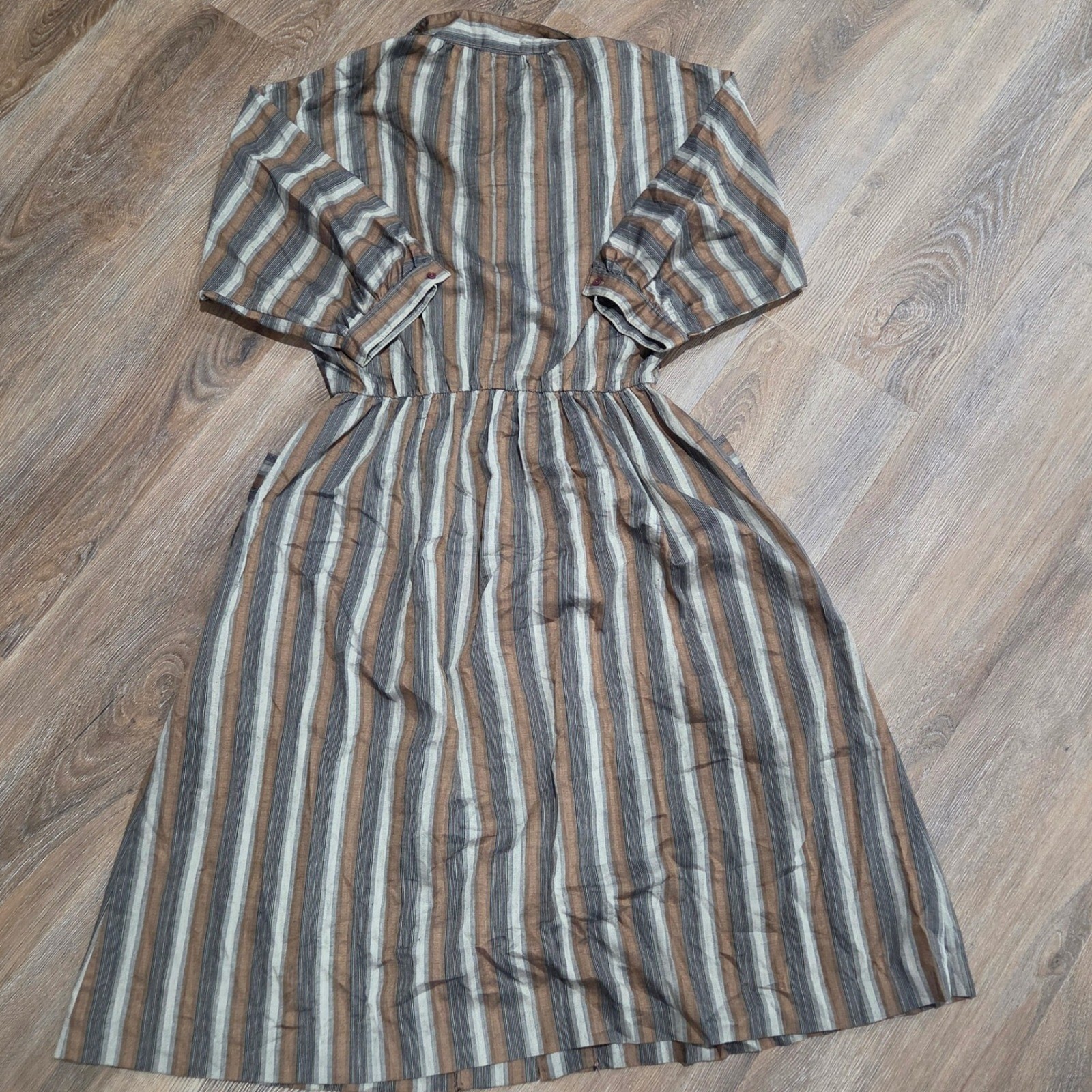 Vintage Willi of California Striped Button Front Midi Dress Brown Tan 14 5427