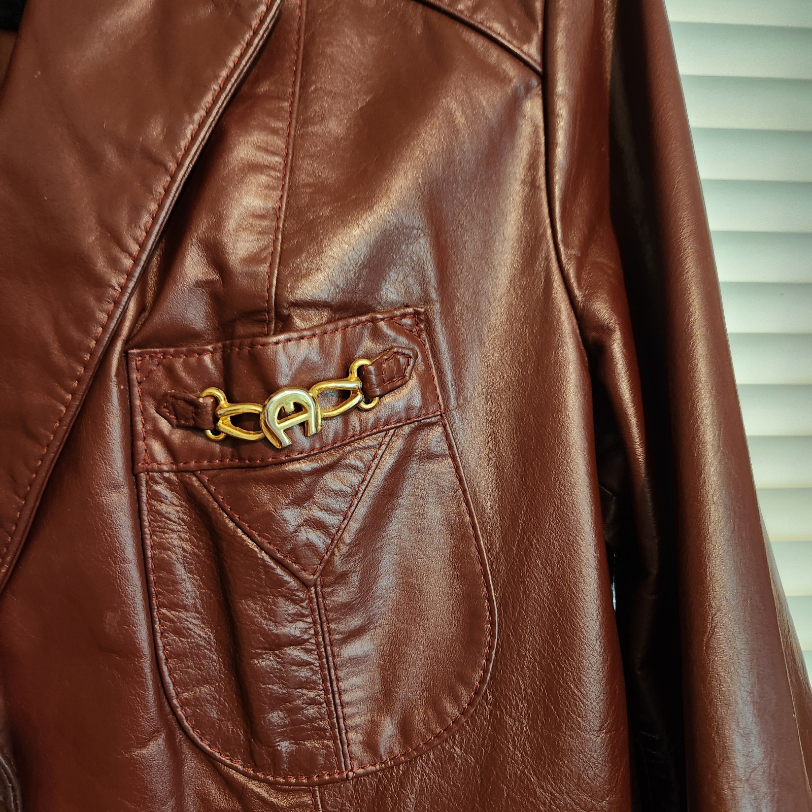 Vintage Etienne Aigner Burgundy Oxblood Genuine Leather Jacket Blazer Size 16