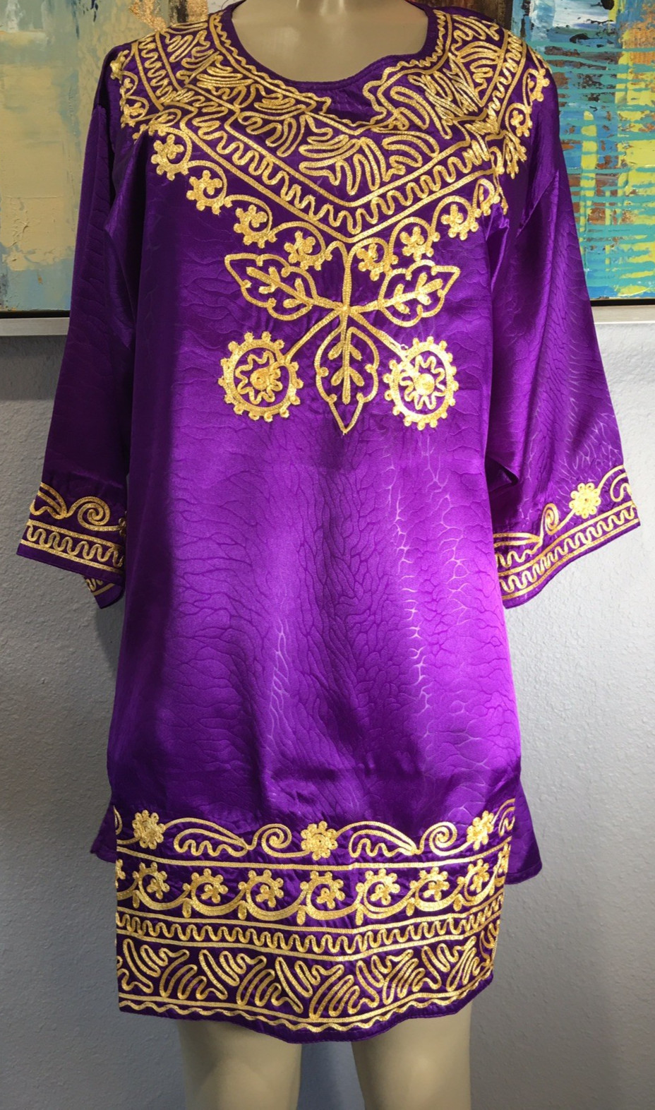 Vtg Purple Gold MeetU Magic Satin MuMu Nightgown Robe M L XL