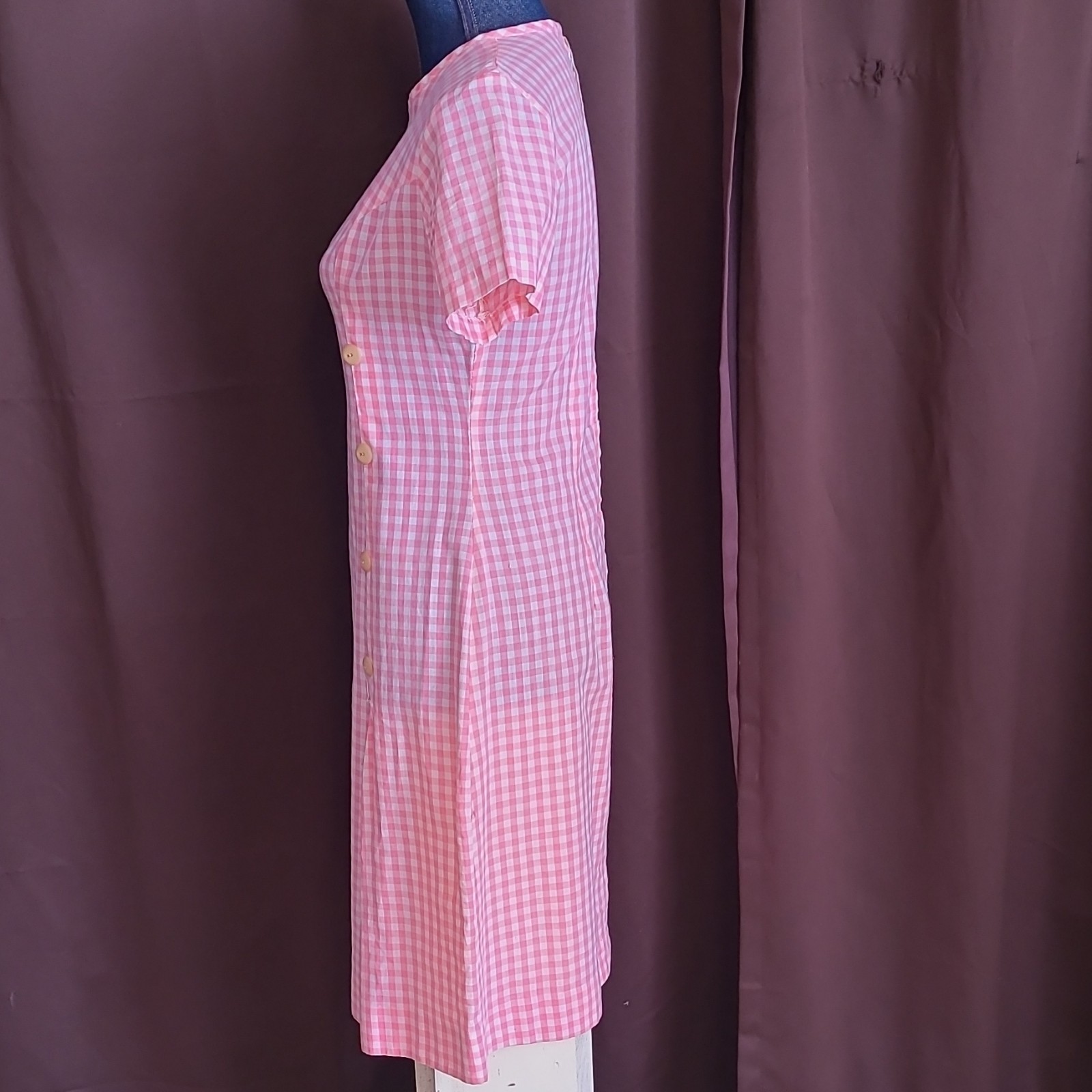 Bill Sims Vintage Pink White Gingham 100% Cotton Dress Size 12 Regular RN 18556