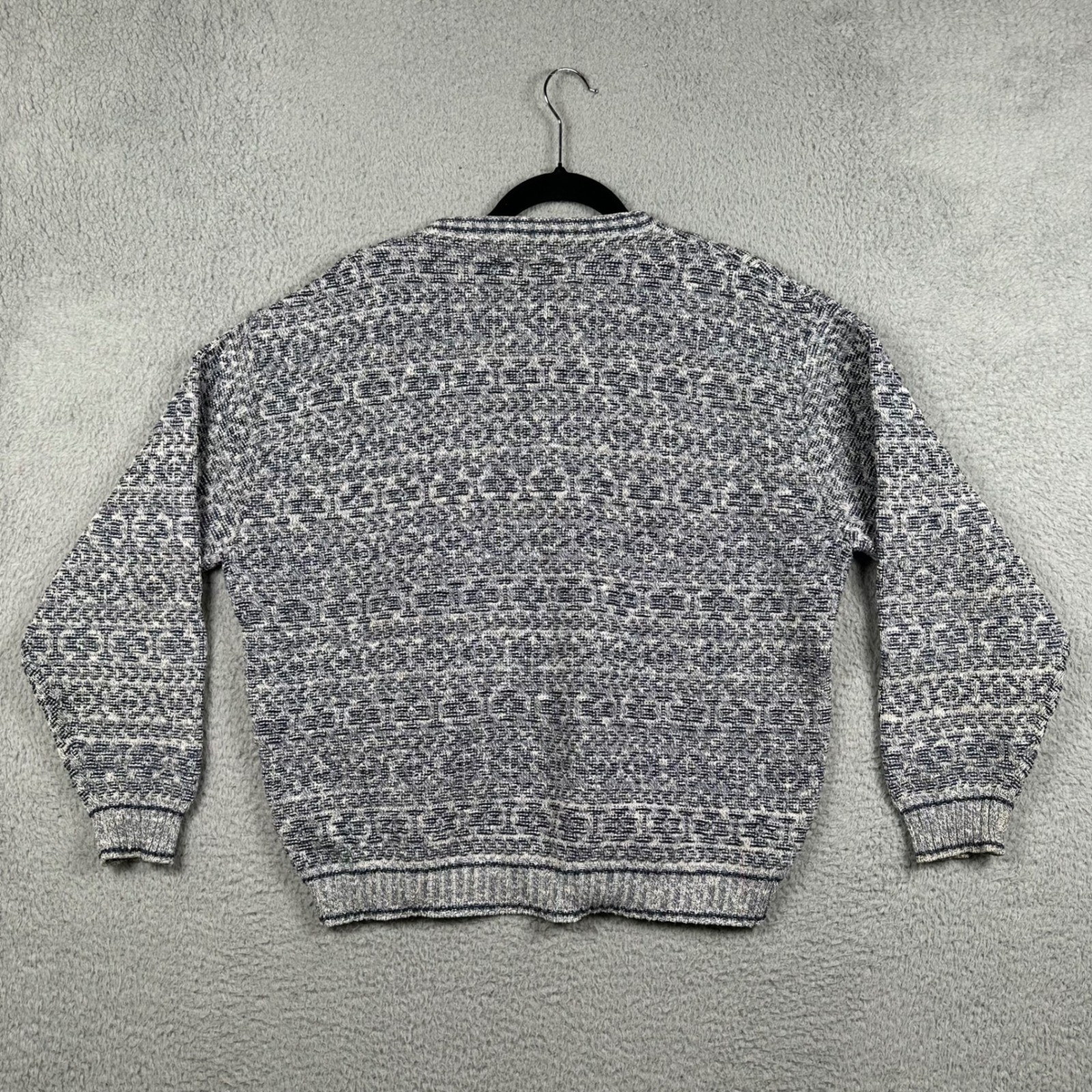 VTG Shenandoah Fair Isle Sweater Women’s Large Blue White Nordic Knit 90s USA
