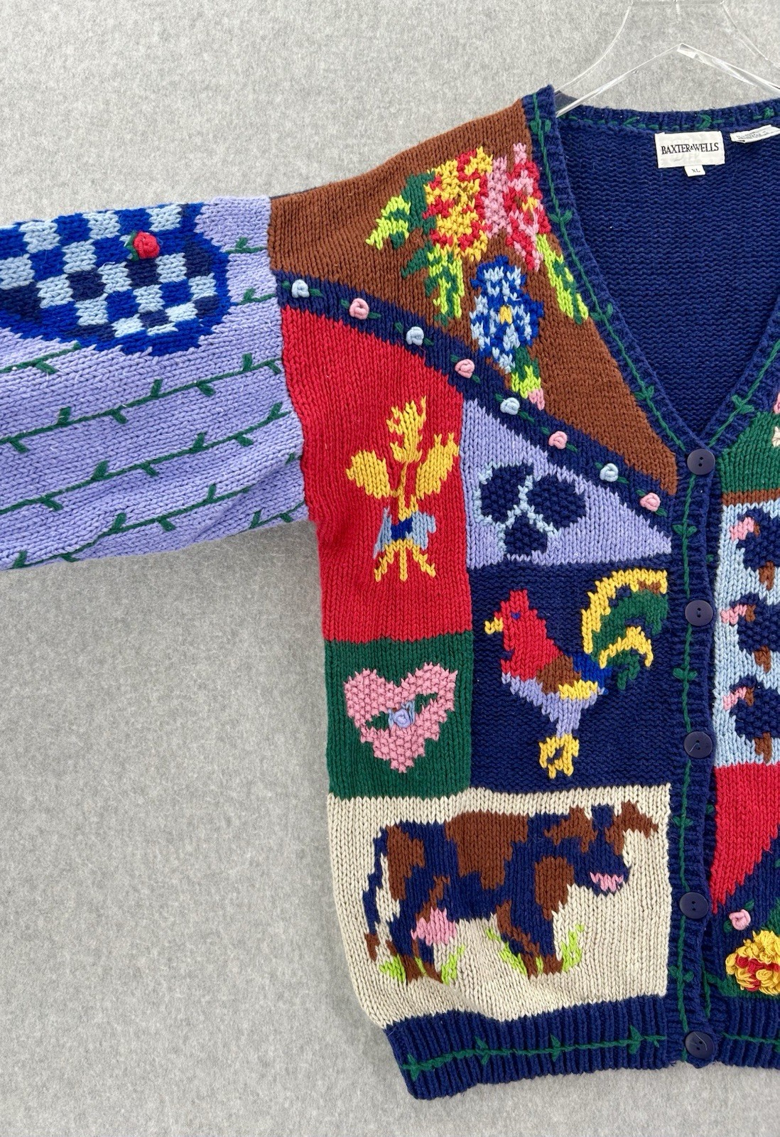 NEW Vtg Cardigan Sweater Large Barn Farm Animal Cow Knit Cardigan Size XL NWT