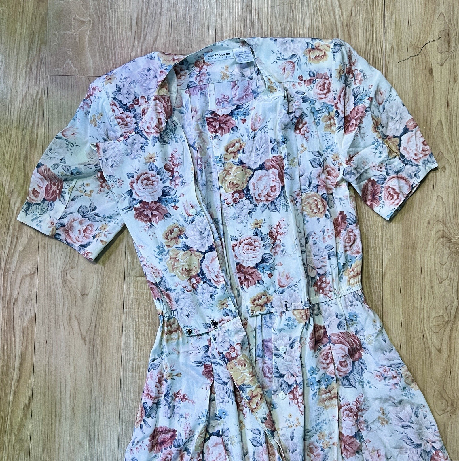 Vintage Liz Claiborne Pleated Floral A-Line Dress Size 10 Button Front Prairie