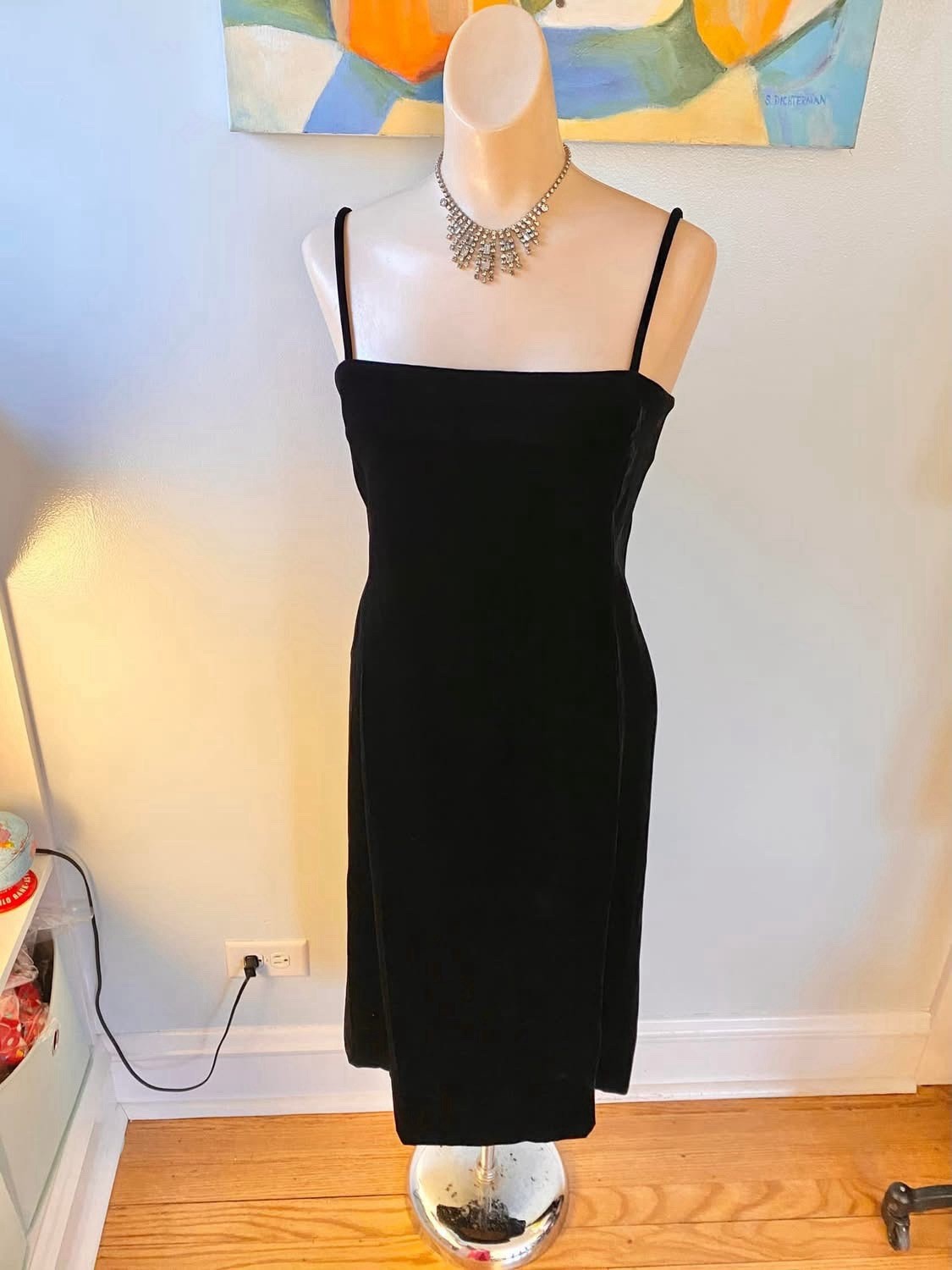 Vintage 1980s 1990s Rizkallah Velvet Evening Gown Column Dress Size XS Small