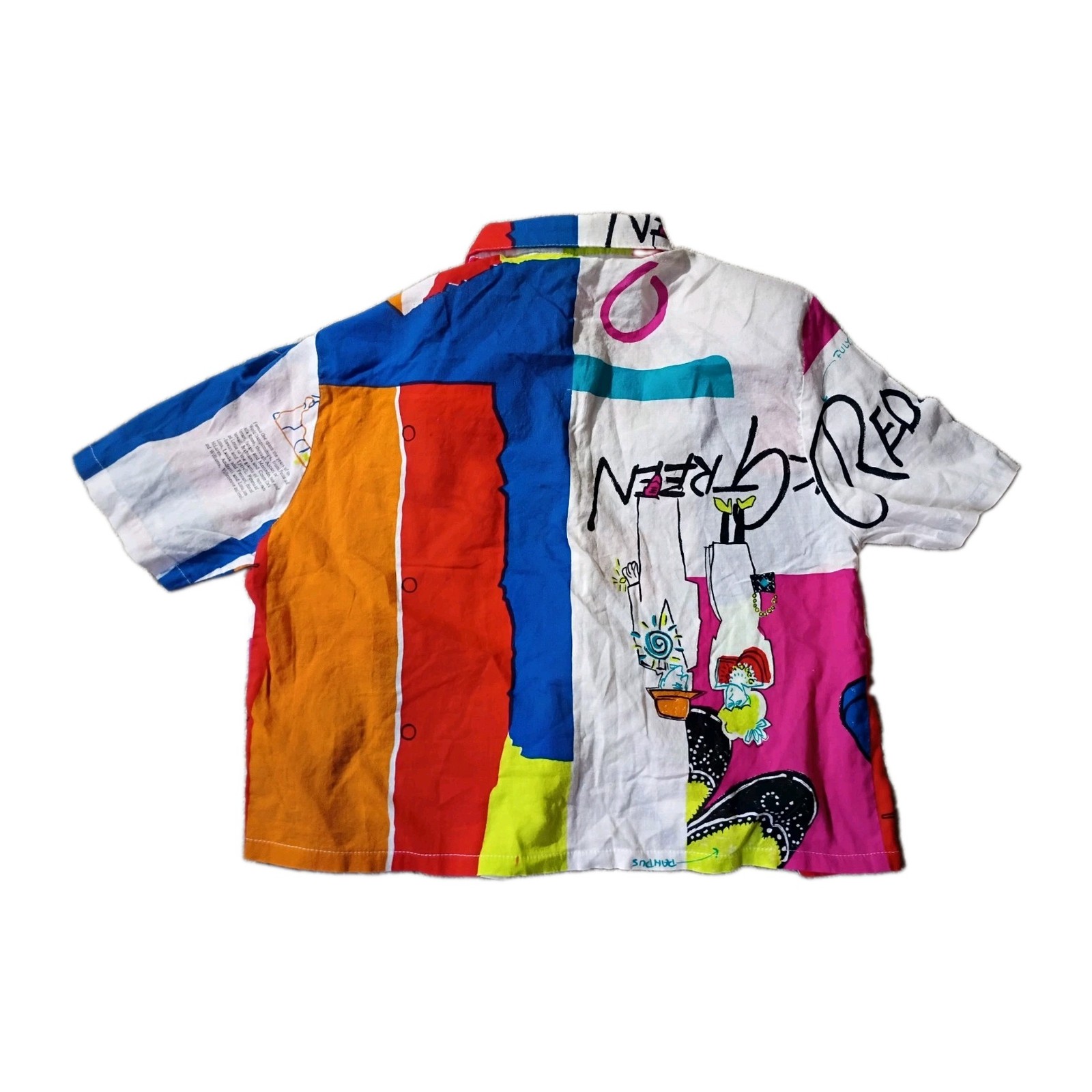 Vtg Akihisa Japan Pop Art Graphic Shirt Boxy Cropped Abstract Colorblock Redix