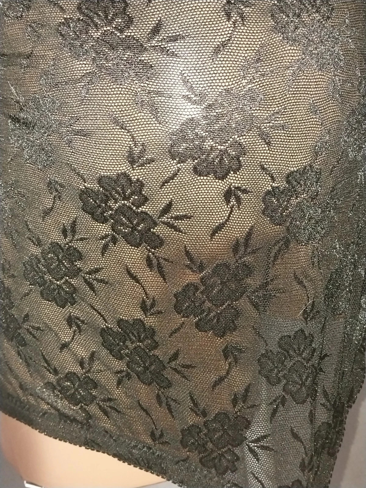 VTG Silky Sheer Wide Garter Belt Stockings Floral Rockabilly Glam XXL 50