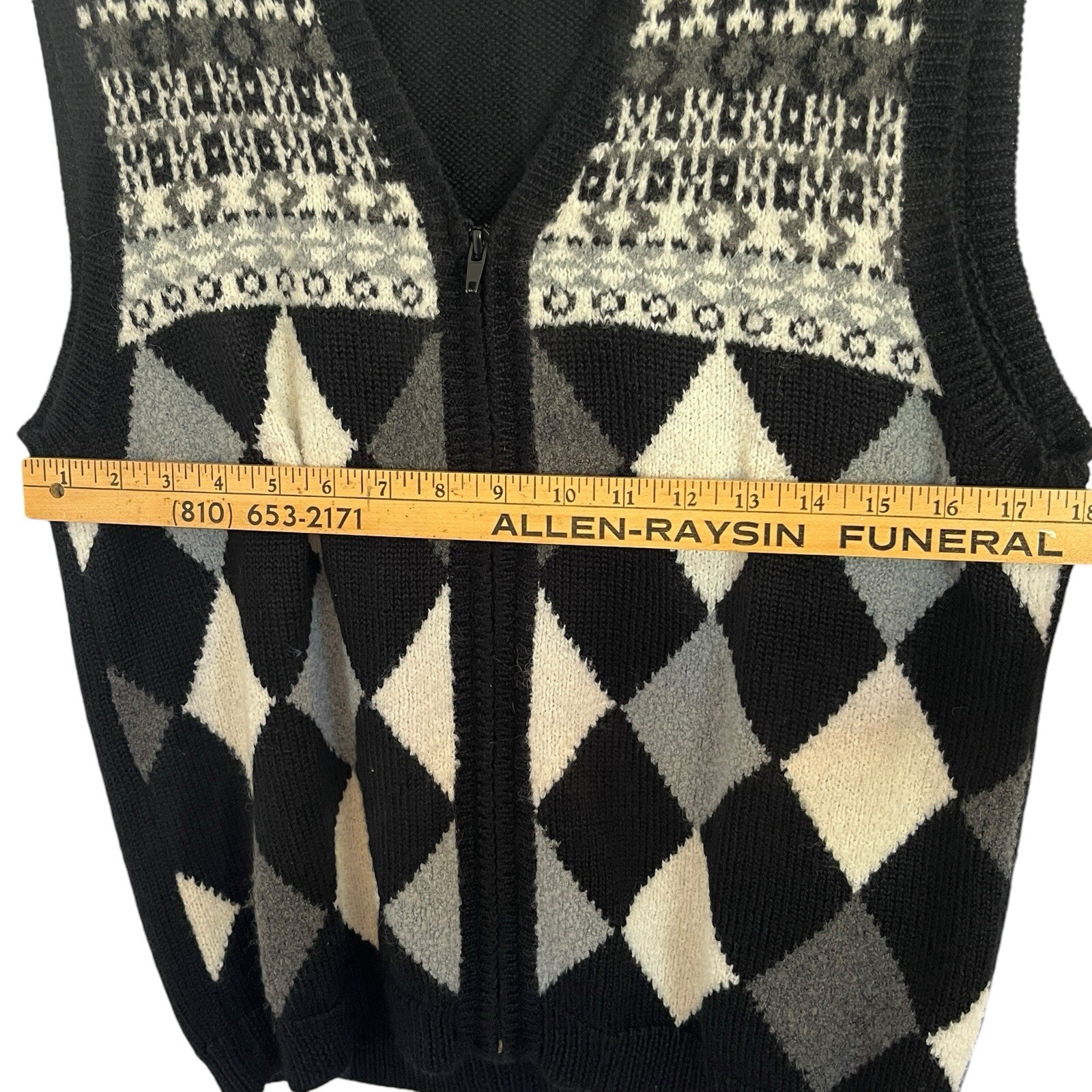 Vtg Koret Acrylic Wool Knit Sweater Vest S Argyle Diamond Black Grandma Yuppie