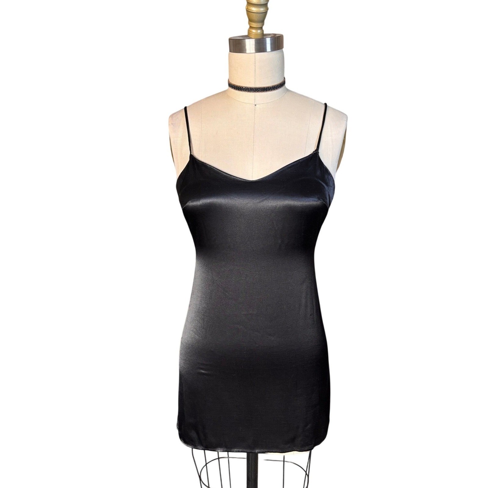 Vintage Byer Too! California Slip Dress Satin Mini Spaghetti Strap XS Black