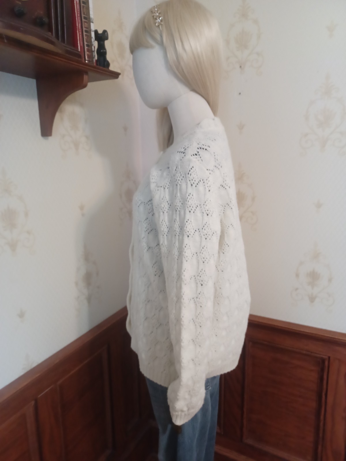 Vintage 1960s/1970s Kenneth Too Ivory-Colored Open Knit Sweater Girl Cardigan
