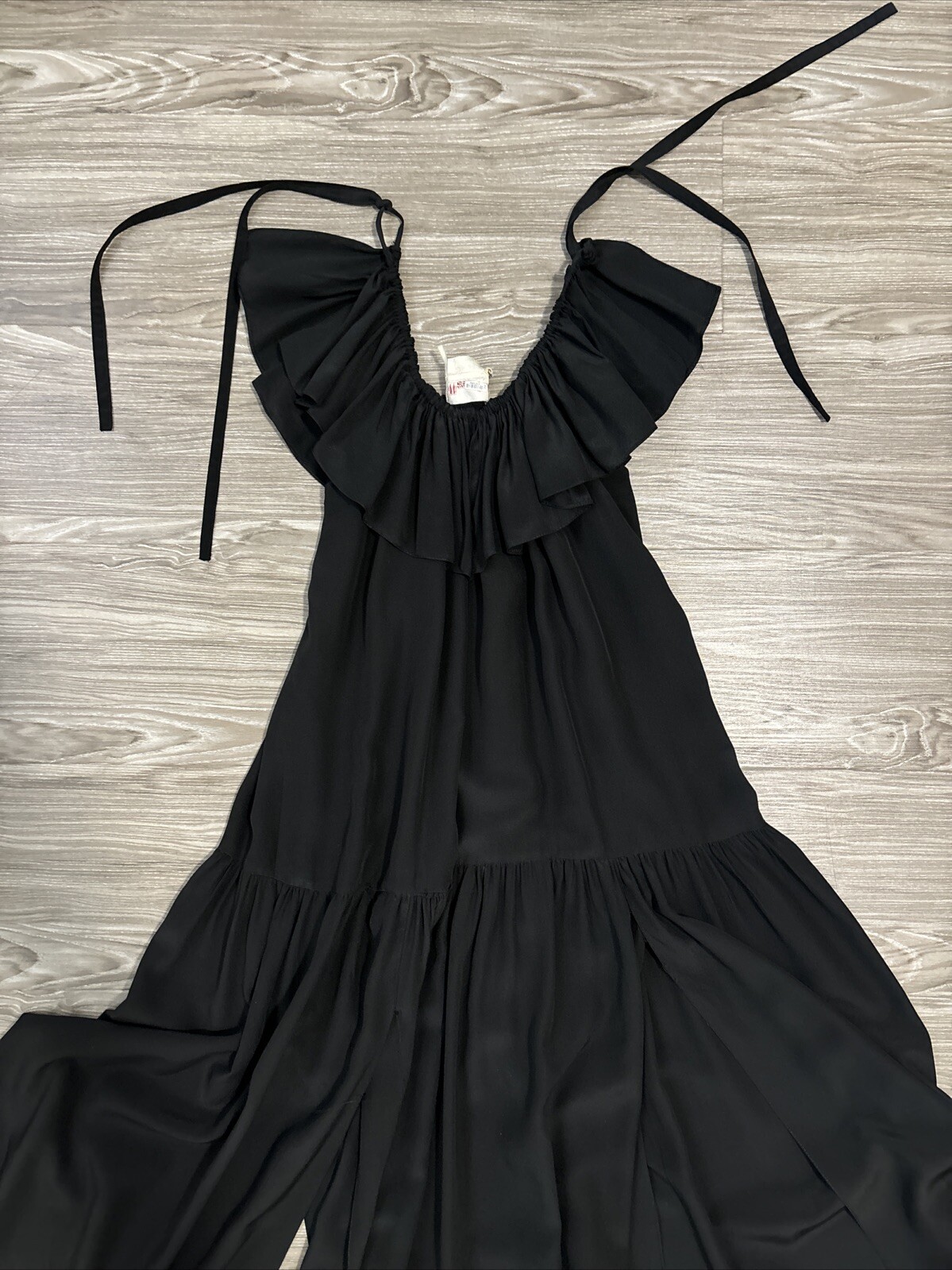 VINTAGE MAGGIE LONDON BLACK SILK DRAPED DRESS WITH SLITS