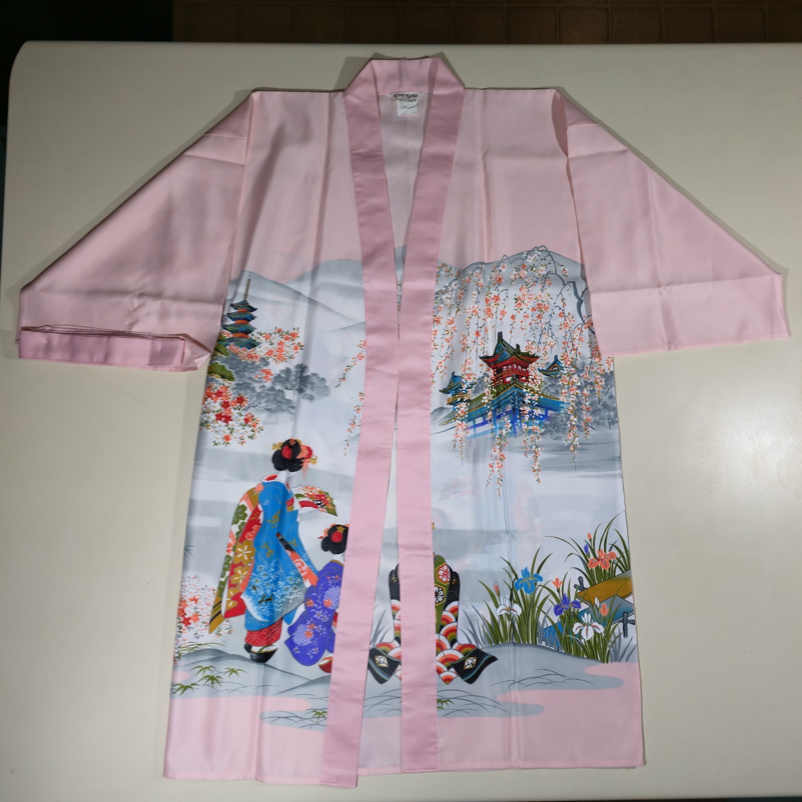 Vintage Ichiban Japan Kimono Robe Geisha Cherry Blossom Light Pink One Size NOS