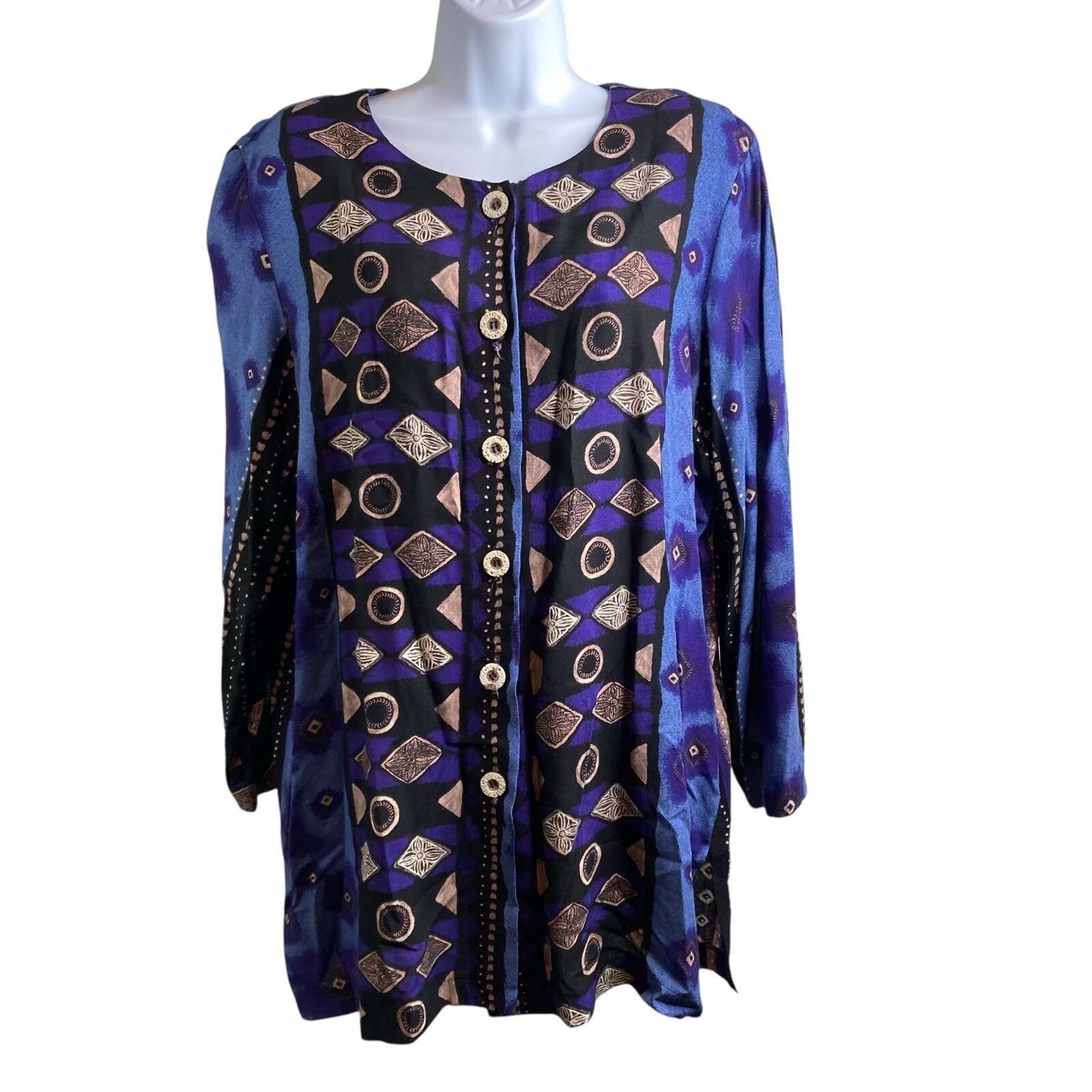 Vtg 90 Ruth Norman Saks Fifth Avenue Purple Tunic Top L Retro Flowy Hostess Glam