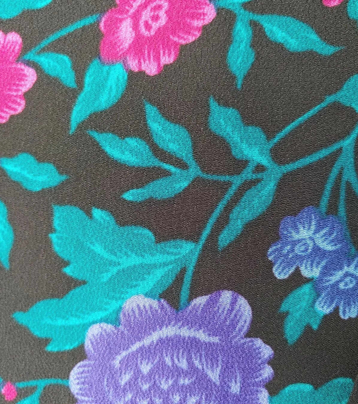 Vintage Andrew Harvey Fitted Black Dress with Pink/Purple/Teal Florals Size 8