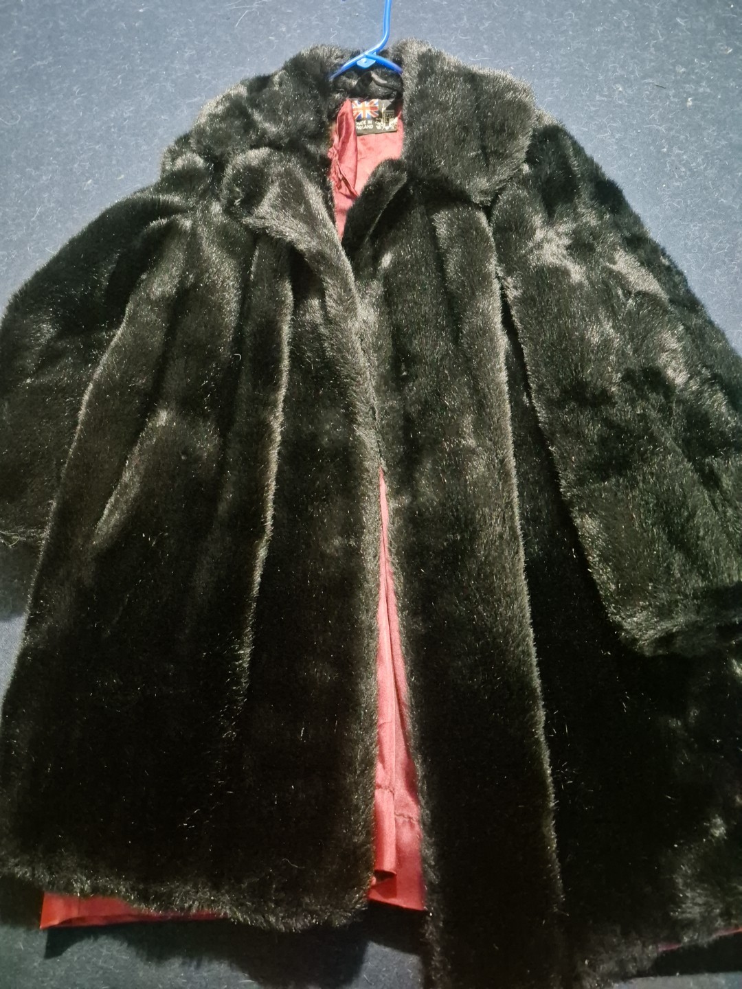Vintage 1970’s Black Simulated Fur Coat Jacket Made In ENGLAND SIZE M/L