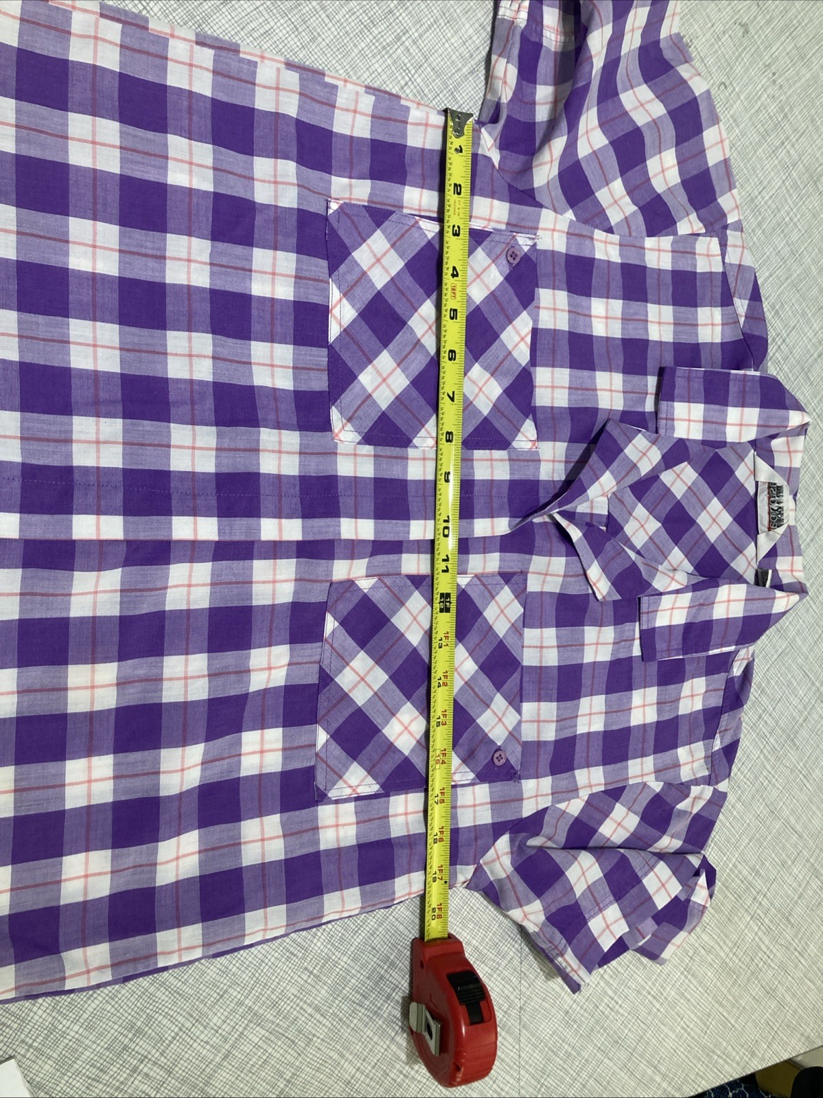 VTG 80s 90s Easton Park Plaid Camp Shirt Blouse Top Purple Gingham Collar Grunge