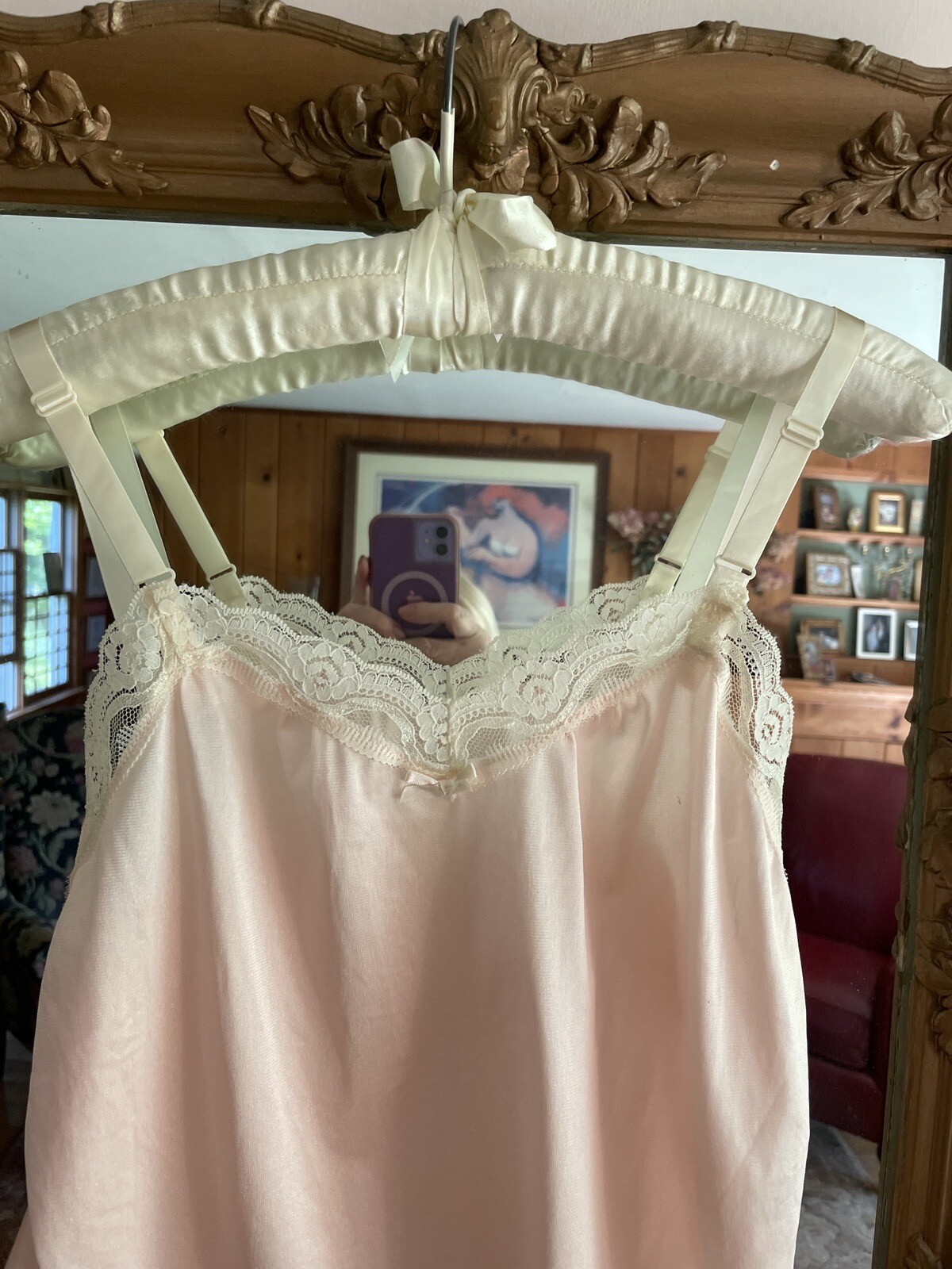 Vintage Undercoverwear Silky Poly Lace Bow Accent Lingerie Cami XS/Sm